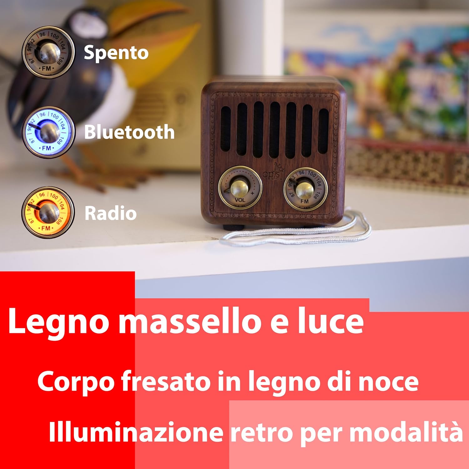 Opis Radio 2: Cassa Bluetooth Legno Ricaricabile - immagine 7