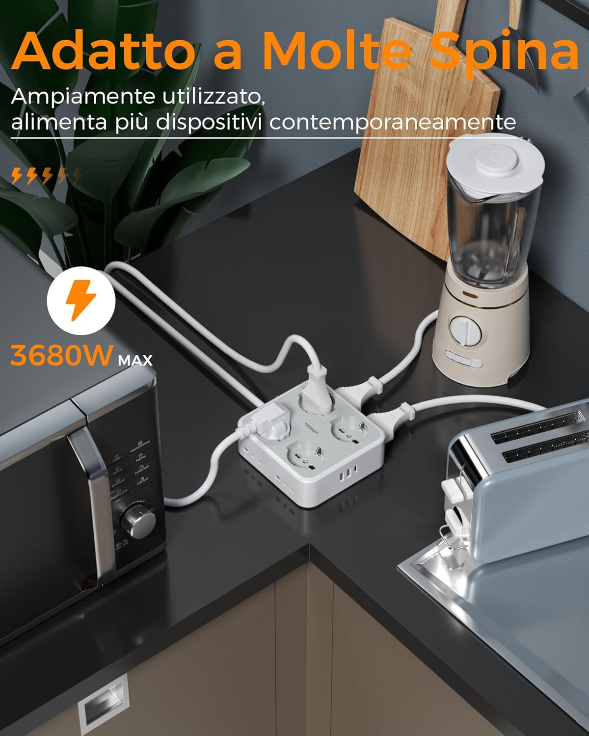 Tessan Ciabatta Multipresa con USB C e Prolunga 5 Metri - immagine 5