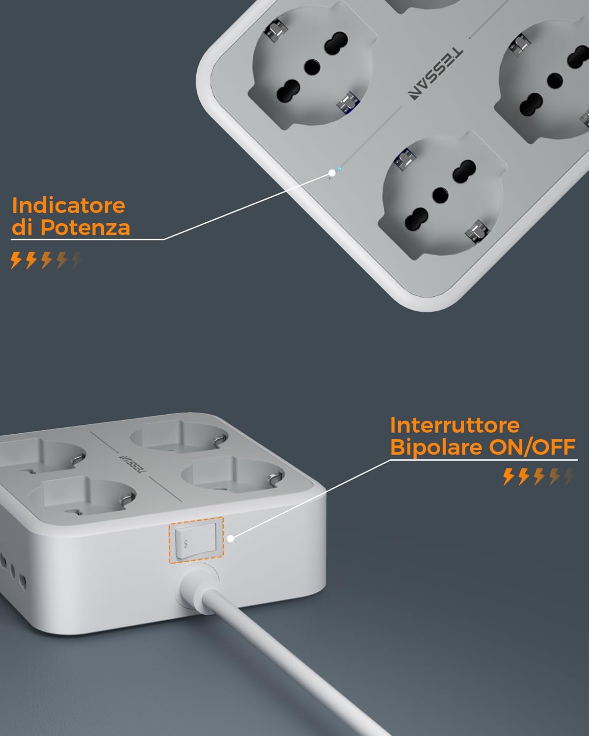 Tessan Ciabatta Multipresa con USB C e Prolunga 5 Metri - immagine 6