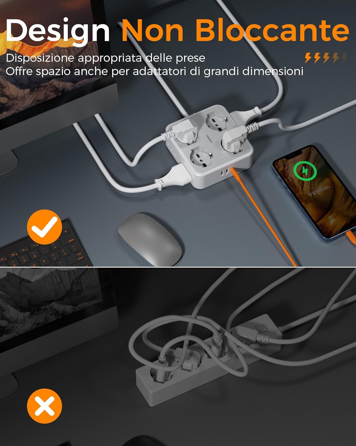 Tessan Ciabatta Multipresa con USB C e Prolunga 5 Metri - immagine 7