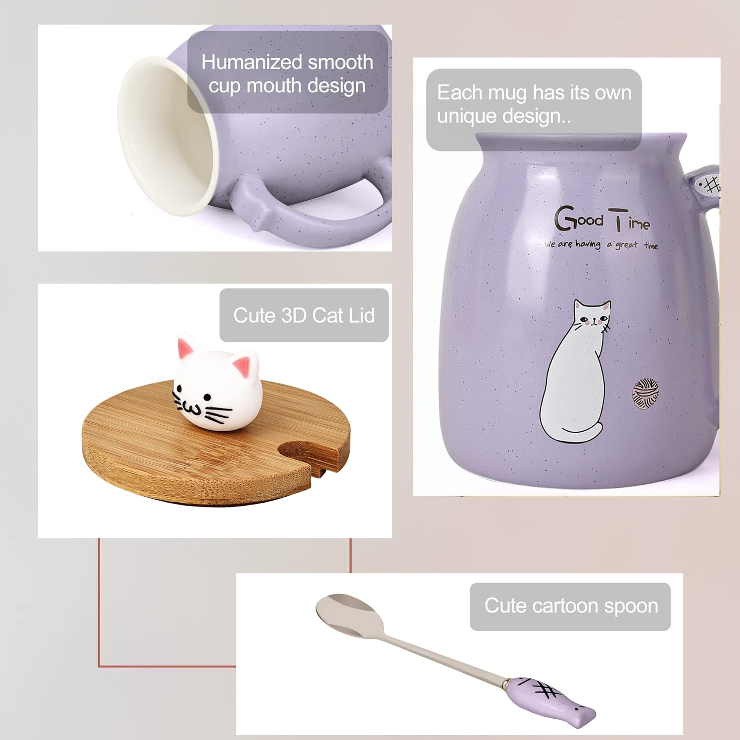 Set 4 Tazze Caffè in Ceramica Gattino 450ml - immagine 5