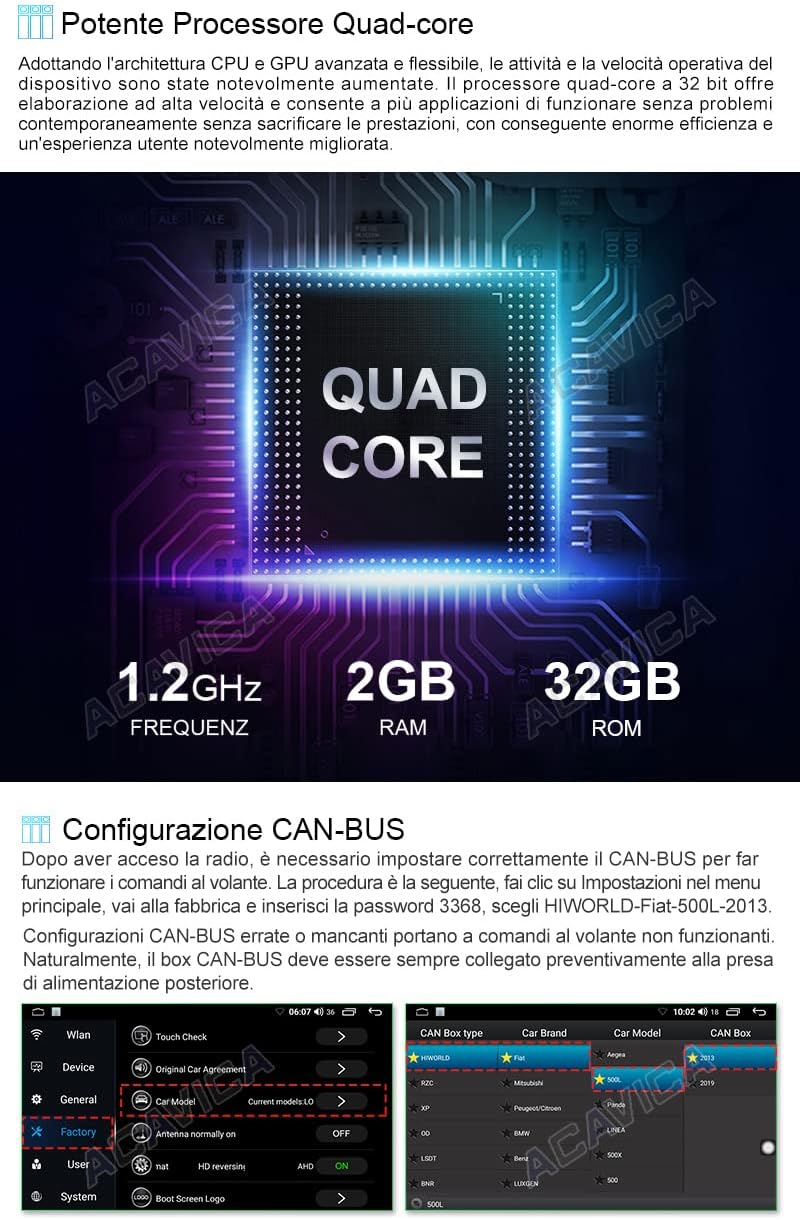 Acavica Autoradio Android 9 pollici per Fiat 500 2007-2015 - immagine 5