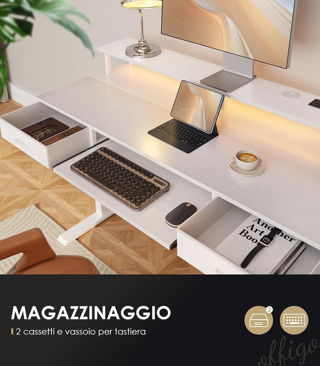 Offigo Scrivania Elettrica Regolabile in Altezza 140cm, Bianco - immagine 7