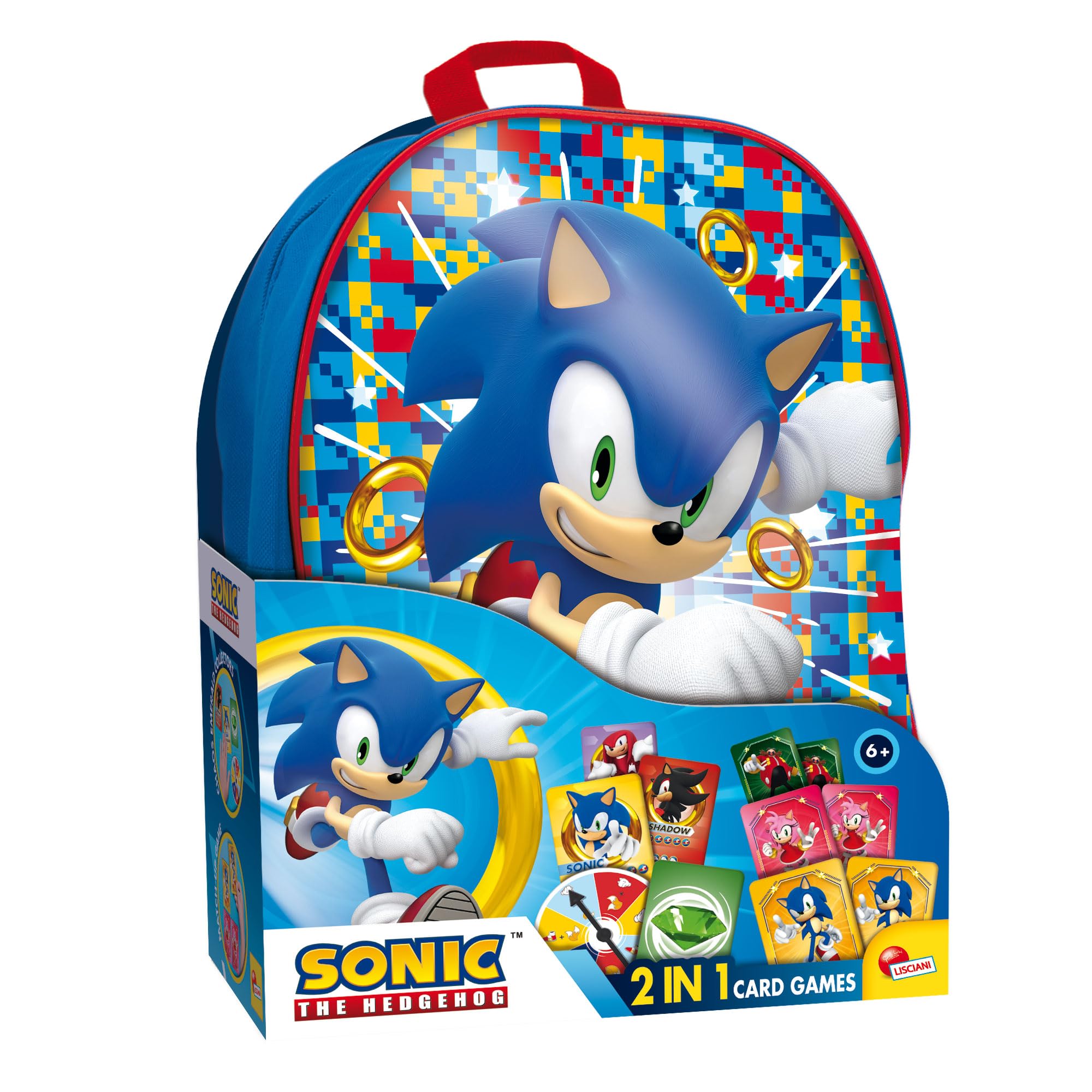 Lisciani Giochi Sonic 2 in 1 Card Games in a Backpack, 104536, Multicolore