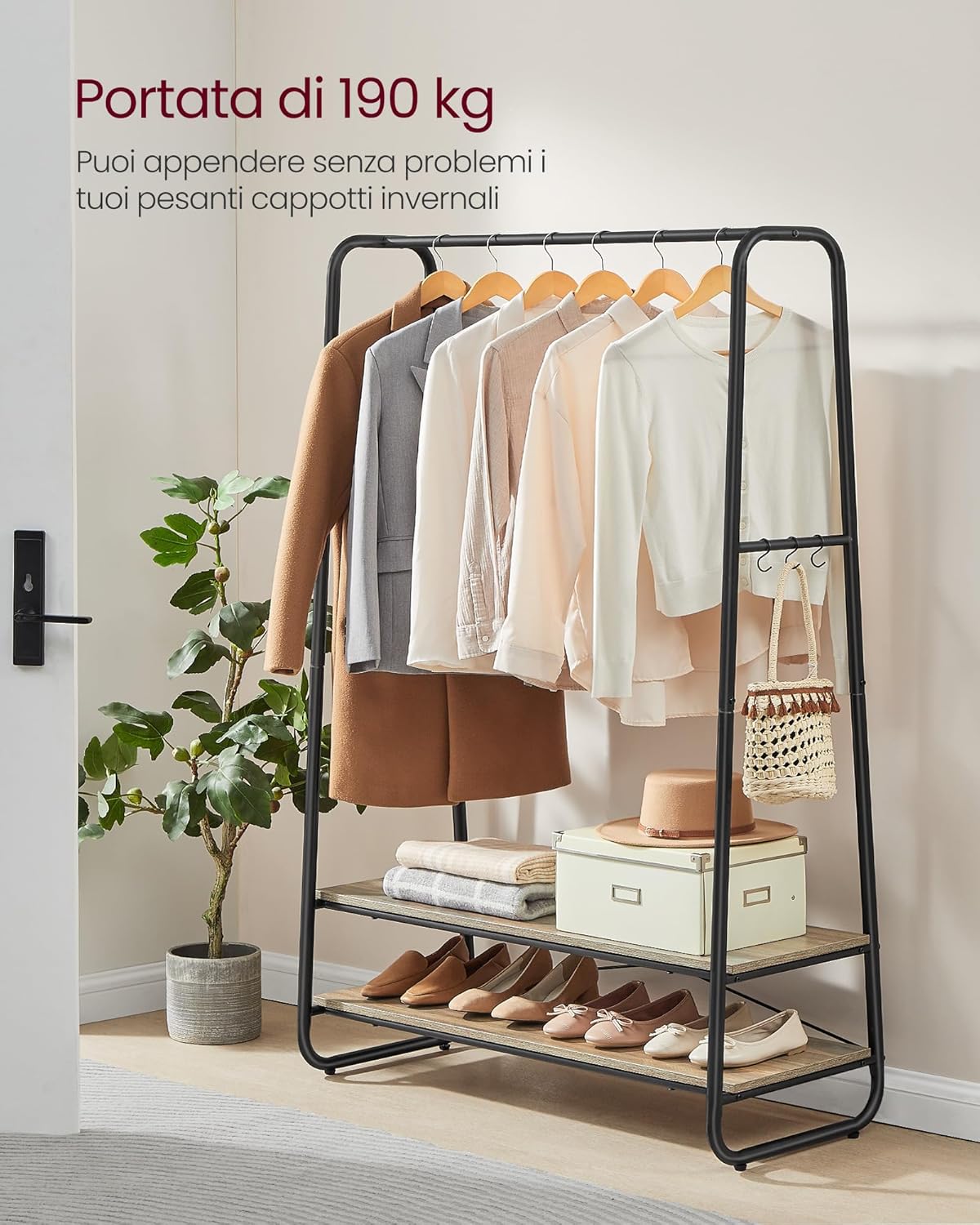 Vasagle Stand Appendiabiti da Terra con 2 Ripiani - immagine 3