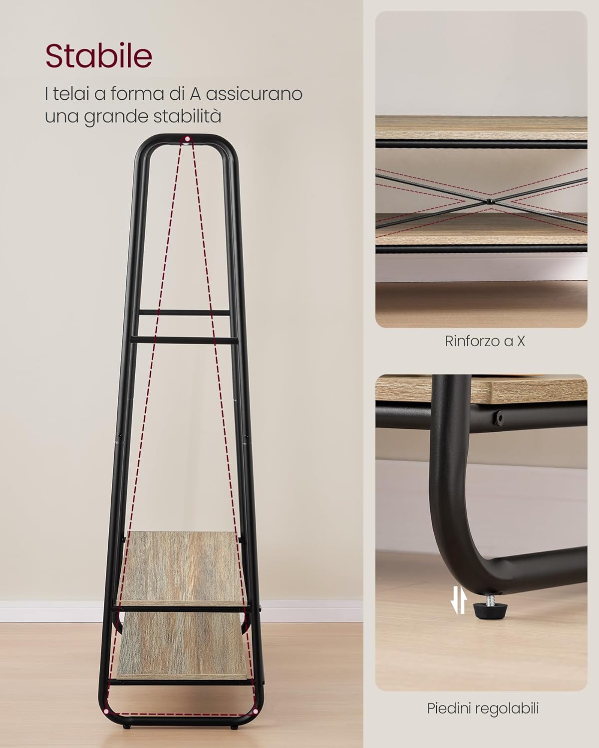 Vasagle Stand Appendiabiti da Terra con 2 Ripiani - immagine 4