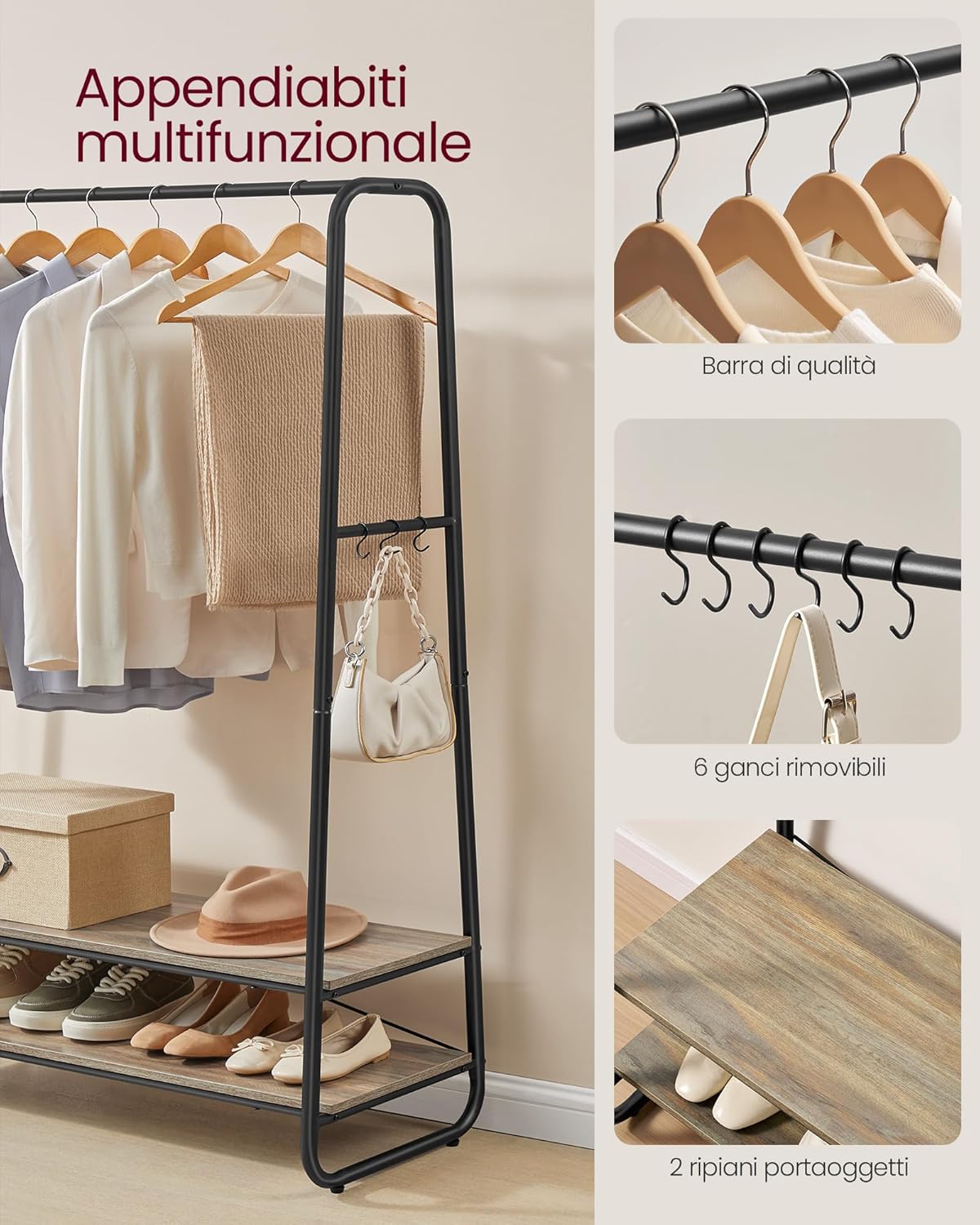 Vasagle Stand Appendiabiti da Terra con 2 Ripiani - immagine 5