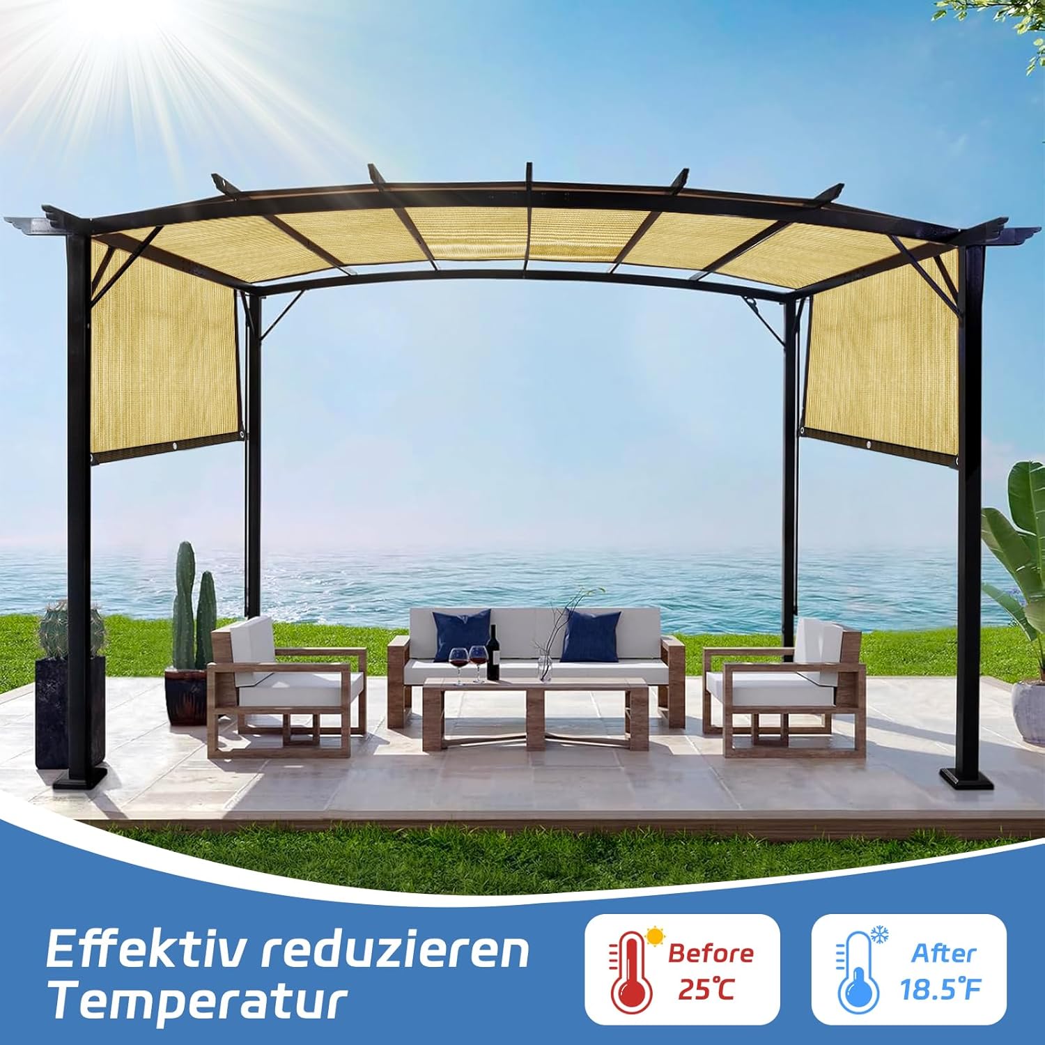 Rete Ombreggiante con Occhielli 4x5 m, Beige - immagine 2