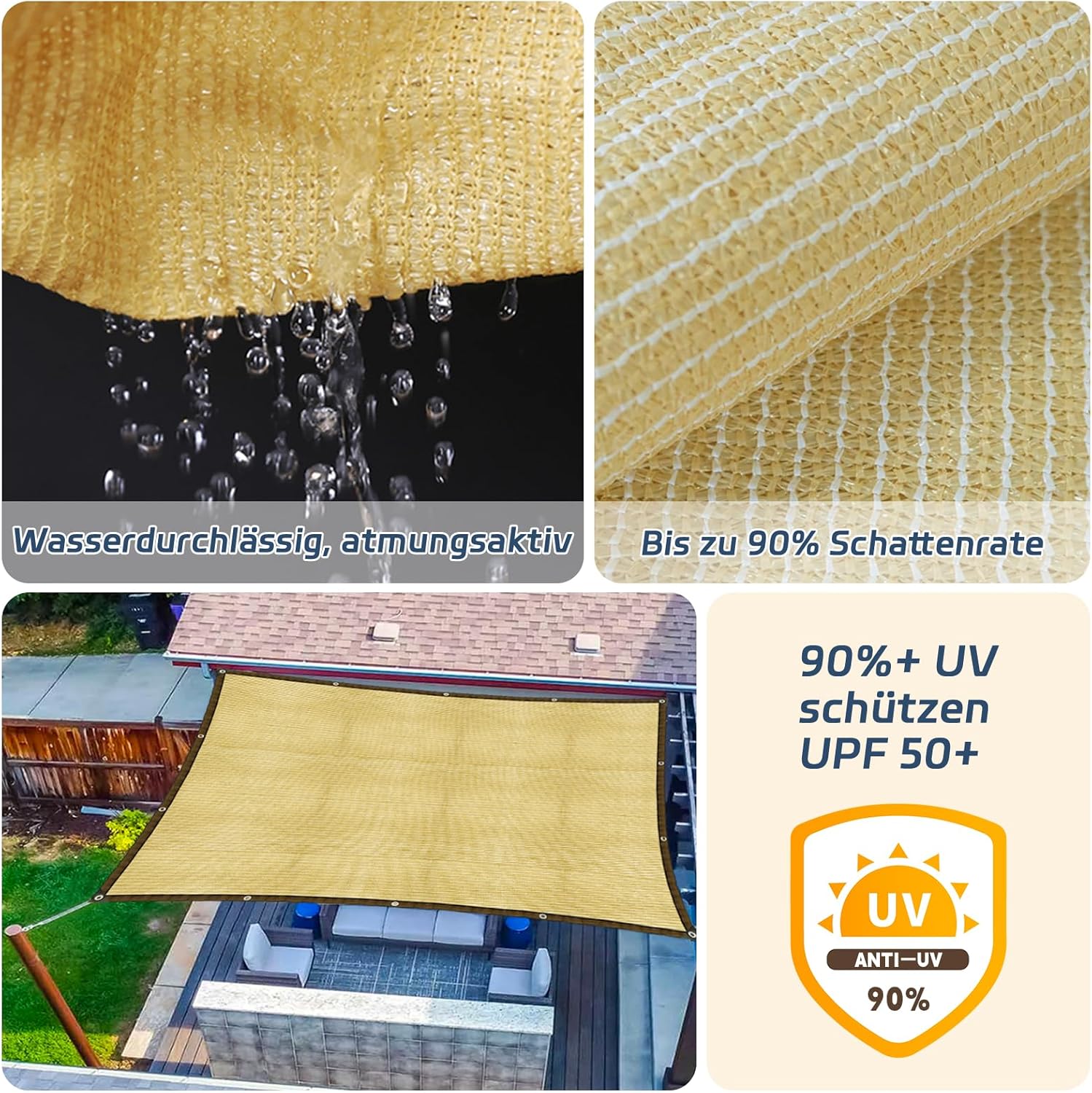 Rete Ombreggiante con Occhielli 4x5 m, Beige - immagine 4