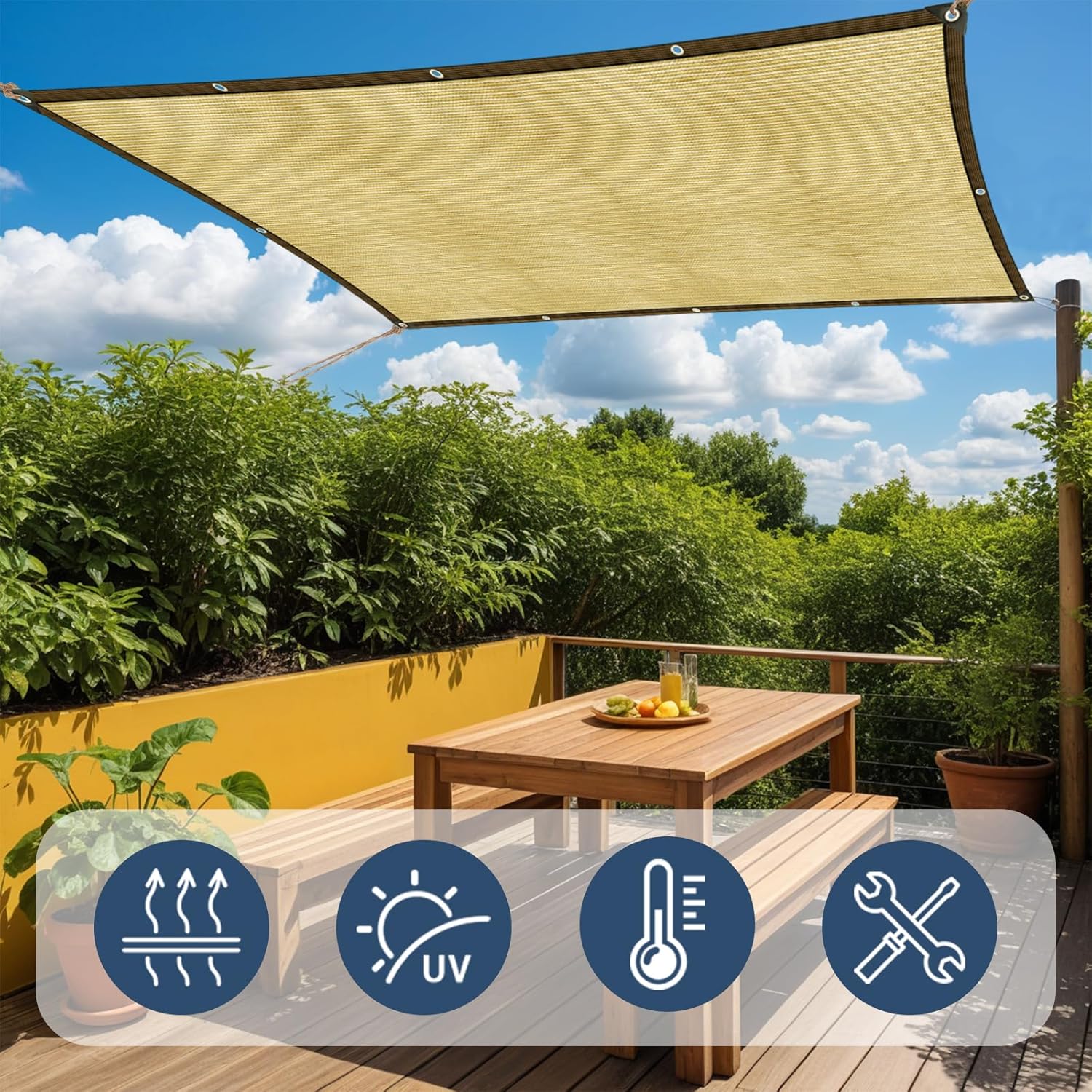 Rete Ombreggiante con Occhielli 4x5 m, Beige - immagine 6