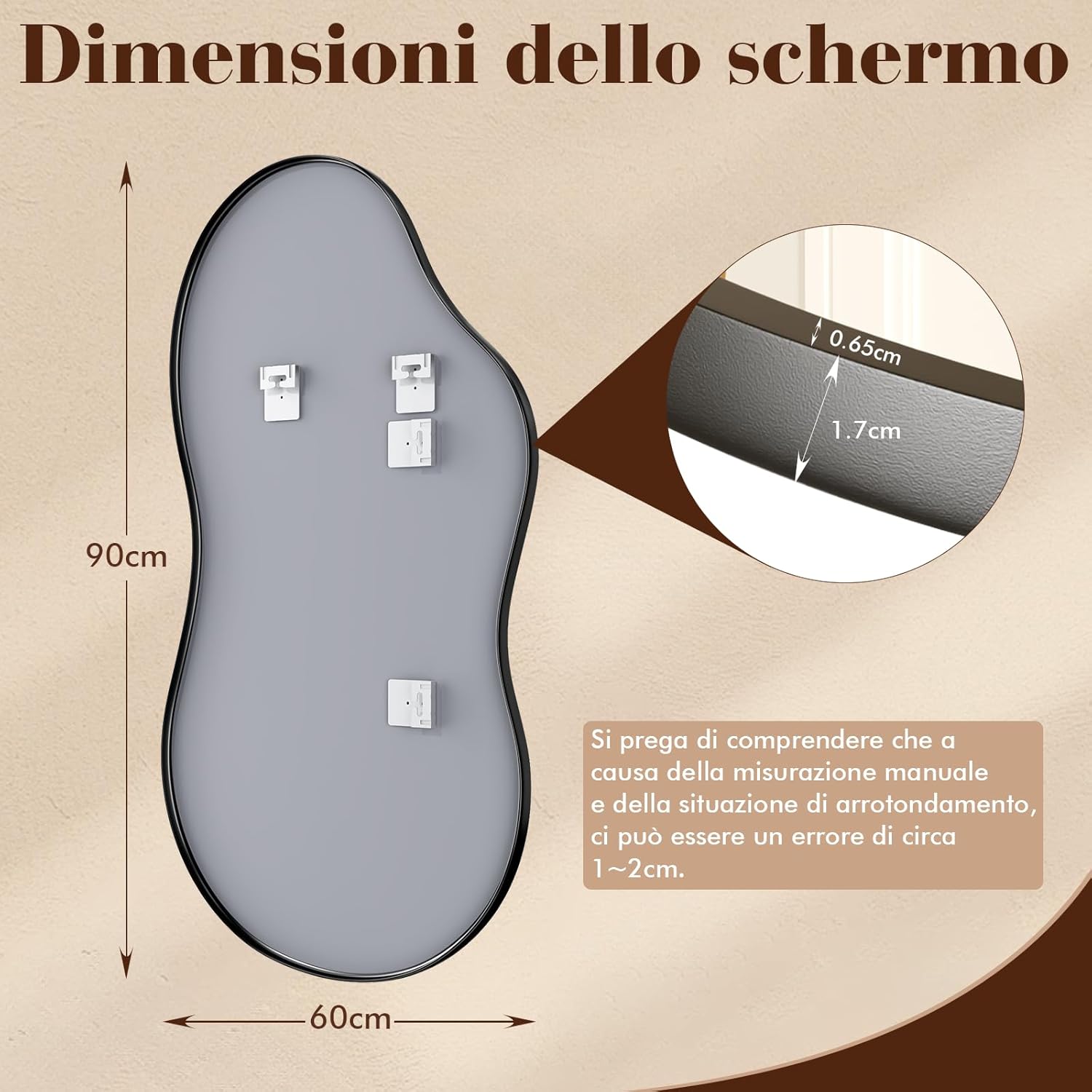 Weer Specchio da Parete Asimmetrico 60x90cm, Nero - immagine 2