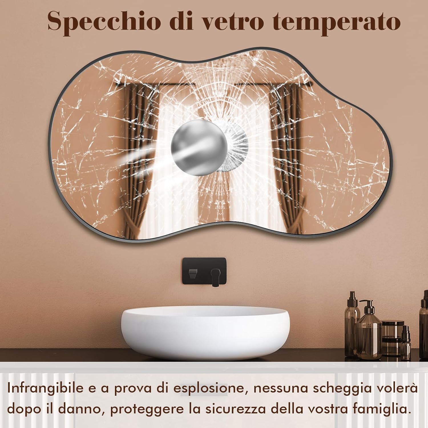 Weer Specchio da Parete Asimmetrico 60x90cm, Nero - immagine 3