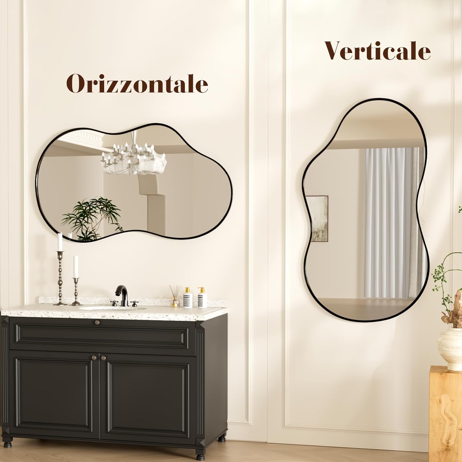 Weer Specchio da Parete Asimmetrico 60x90cm, Nero - immagine 6