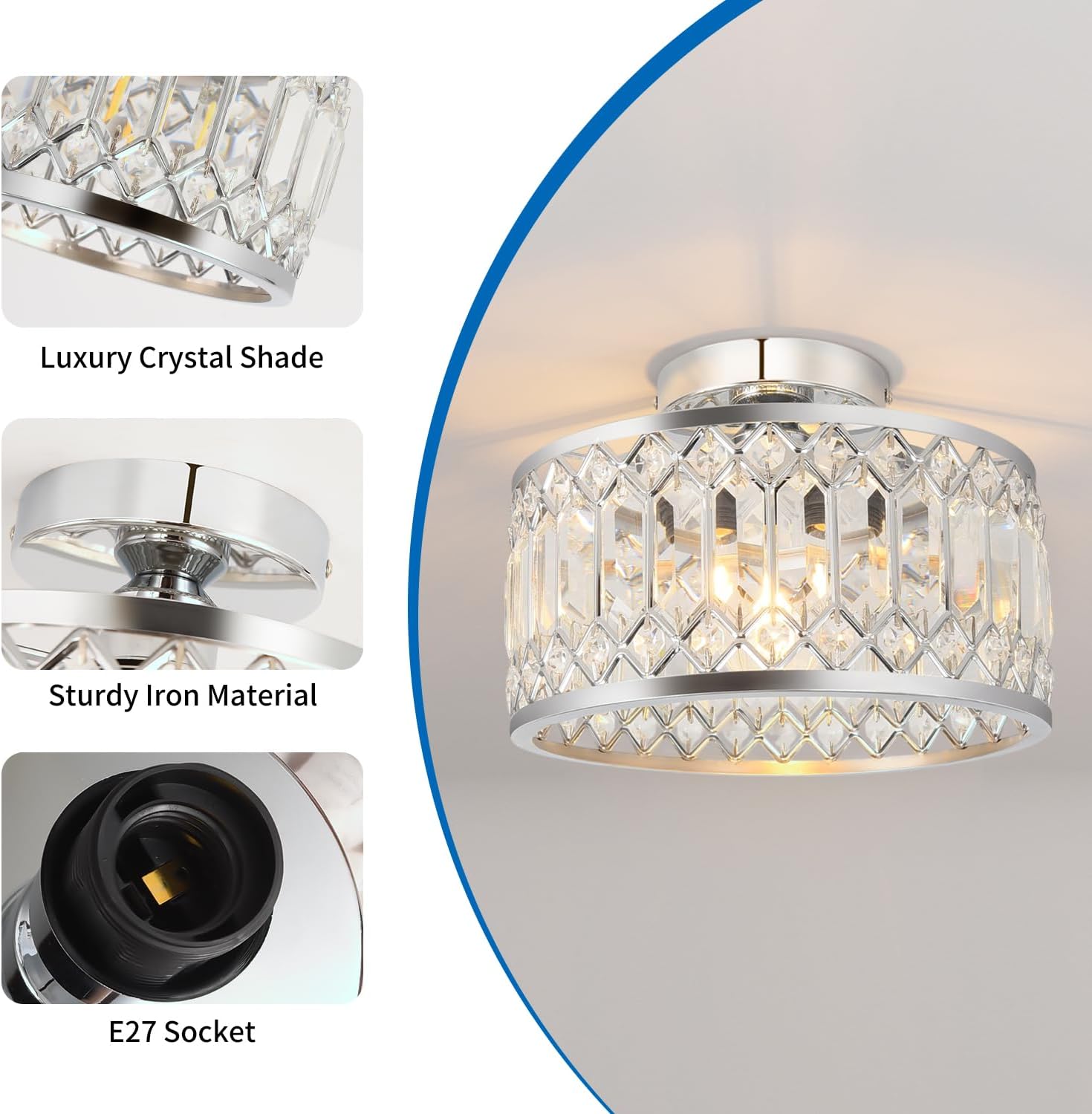 Anwio Lampadari Cristallo Argento - Plafoniera E27 - immagine 5