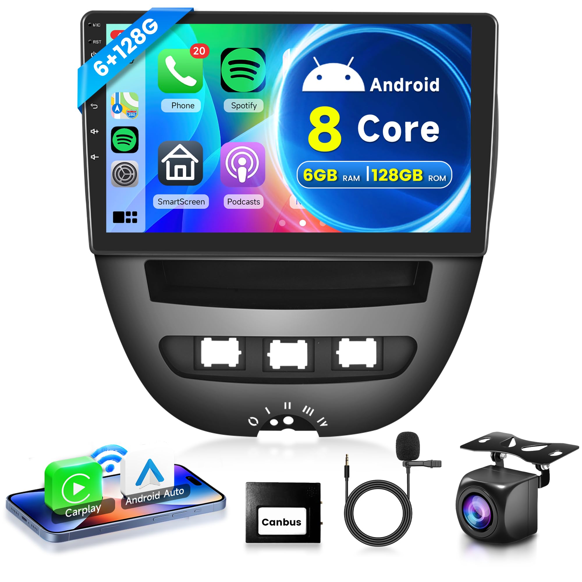 Autoradio Android 2 Din 10" per Toyota Aygo/Peugeot 107/Citroën C1