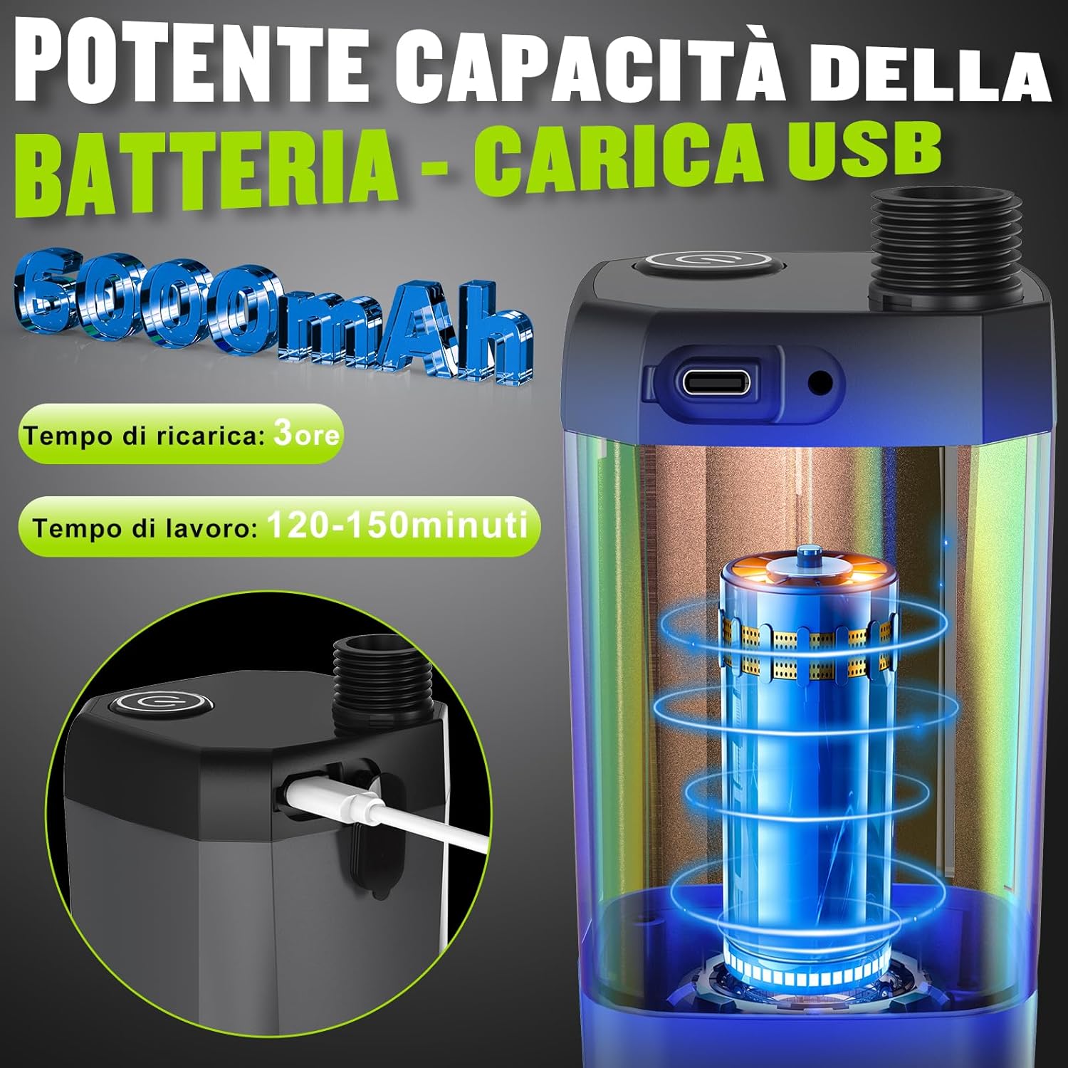Spopal Doccia Portatile Campeggio Ricaricabile 6000mAh - immagine 2