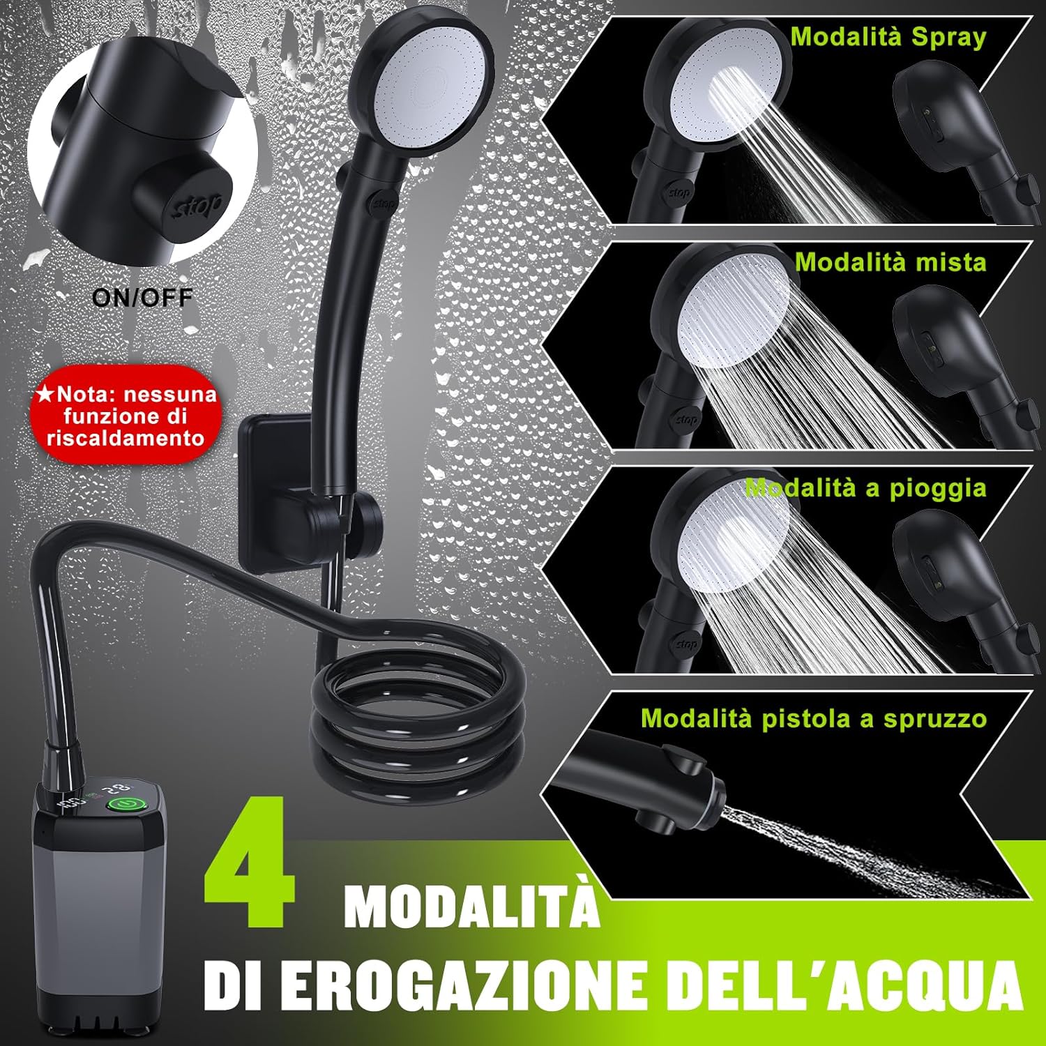 Spopal Doccia Portatile Campeggio Ricaricabile 6000mAh - immagine 3
