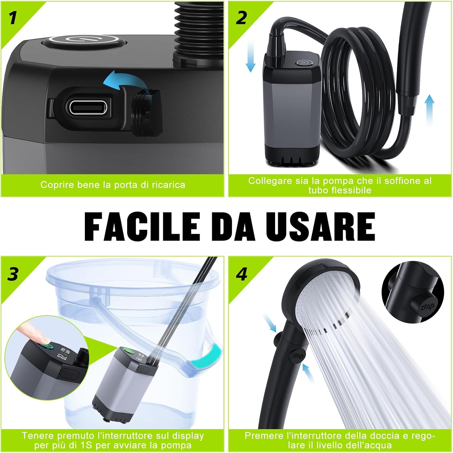 Spopal Doccia Portatile Campeggio Ricaricabile 6000mAh - immagine 5