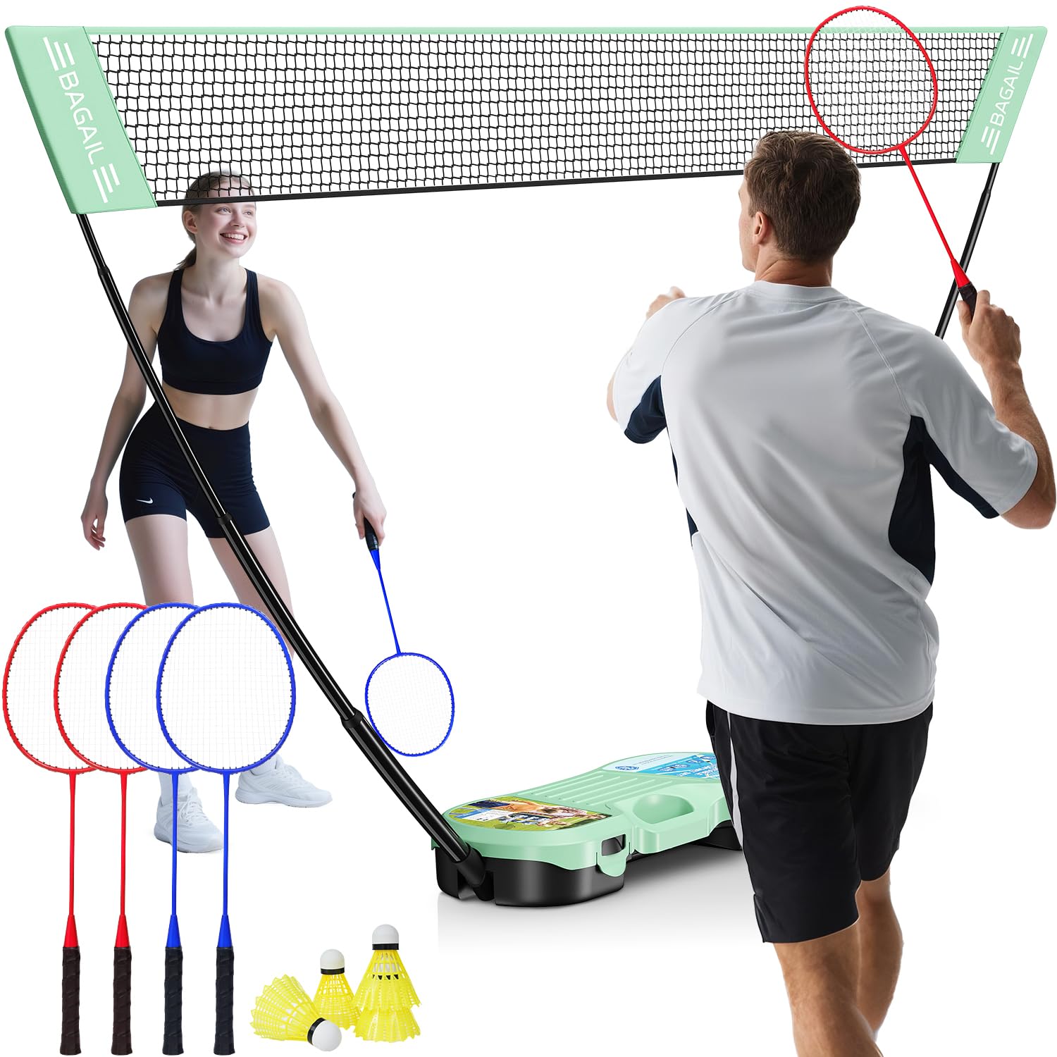 BAGAIL Set Badminton Portatile con Rete e Racchette