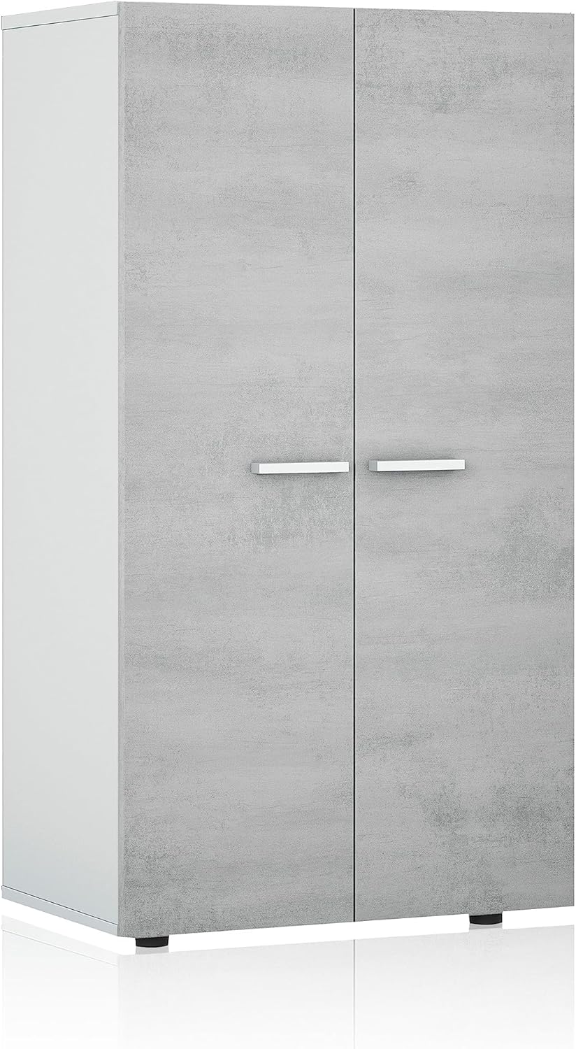 Scarpiera 2 Porte Modello Star, Bianco Lucido e Cemento