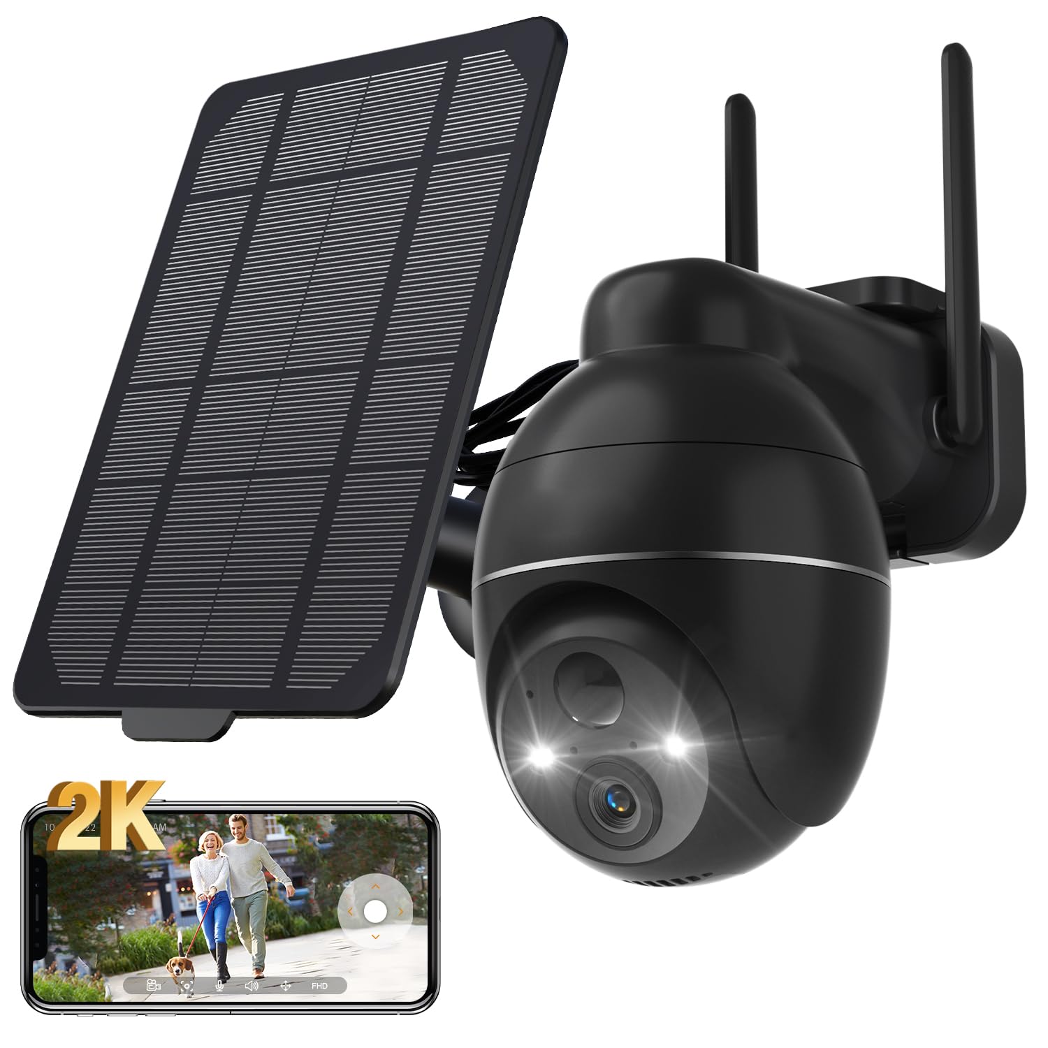 Yeskano 2K Telecamera Sorveglianza WiFi Esterna Solare 360° PTZ