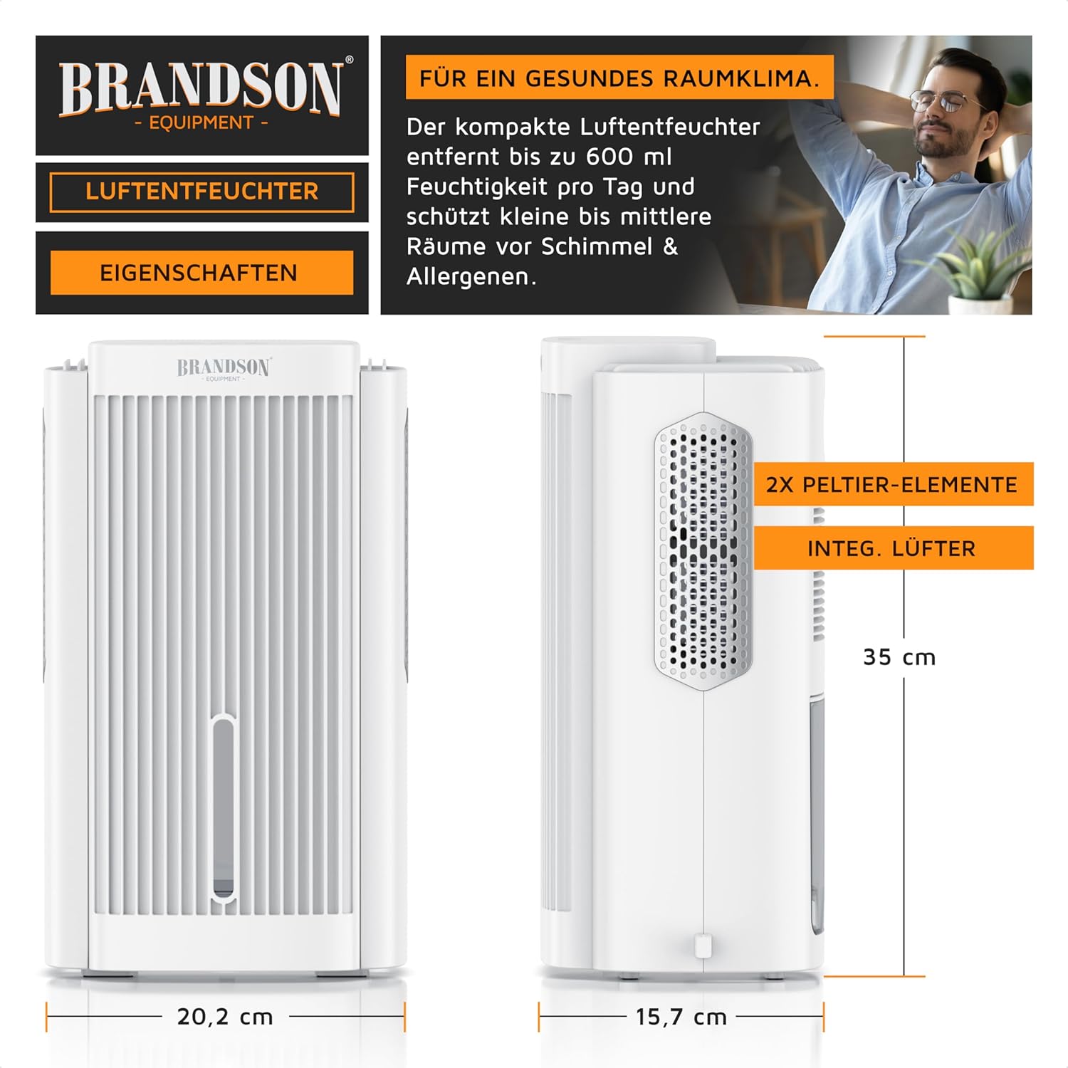 Brandson - Deumidificatore Elettrico Silenzioso 2000ml - immagine 2