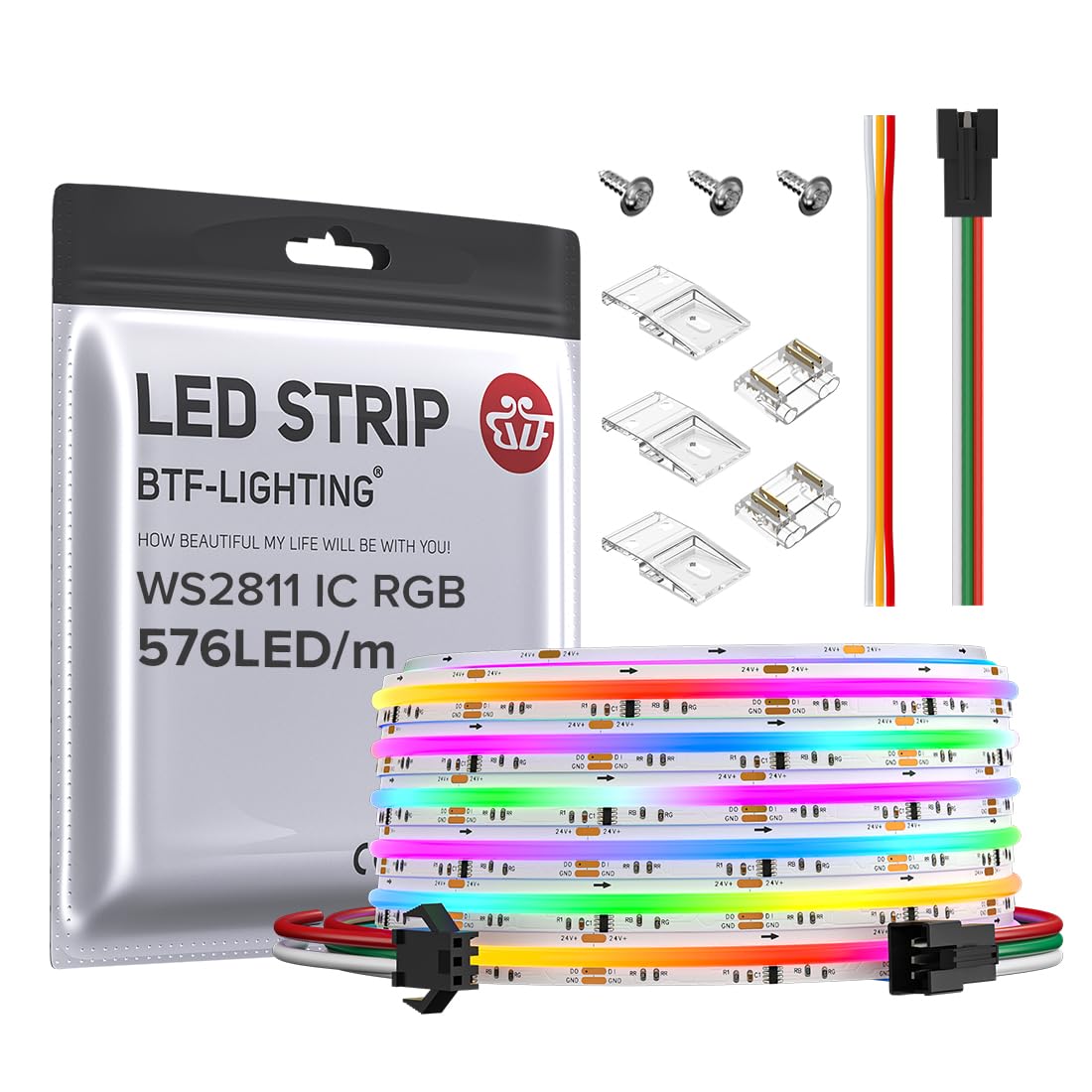 Btf-lighting FCOB COB RGB WS2811 Striscia LED 5M