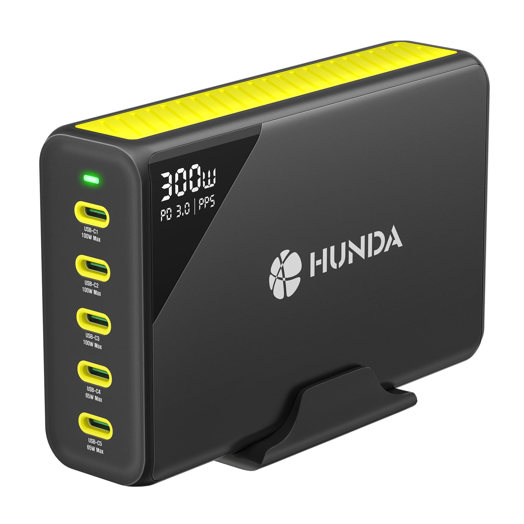 Hunda Caricatore USB C GaN Rapido 300W 5 Porte, Nero