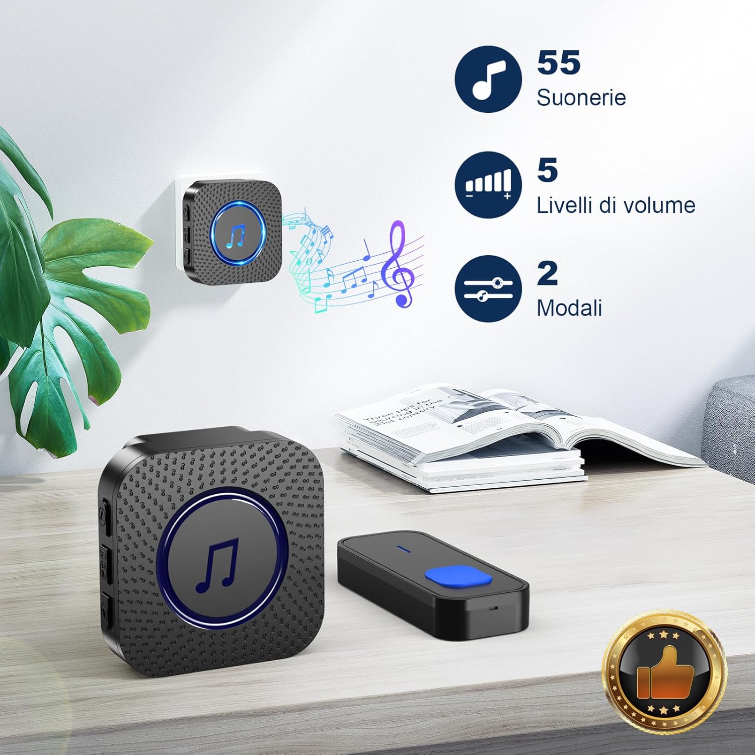 SURFOU Campanello Senza Fili da Esterno 400m, Nero - immagine 4