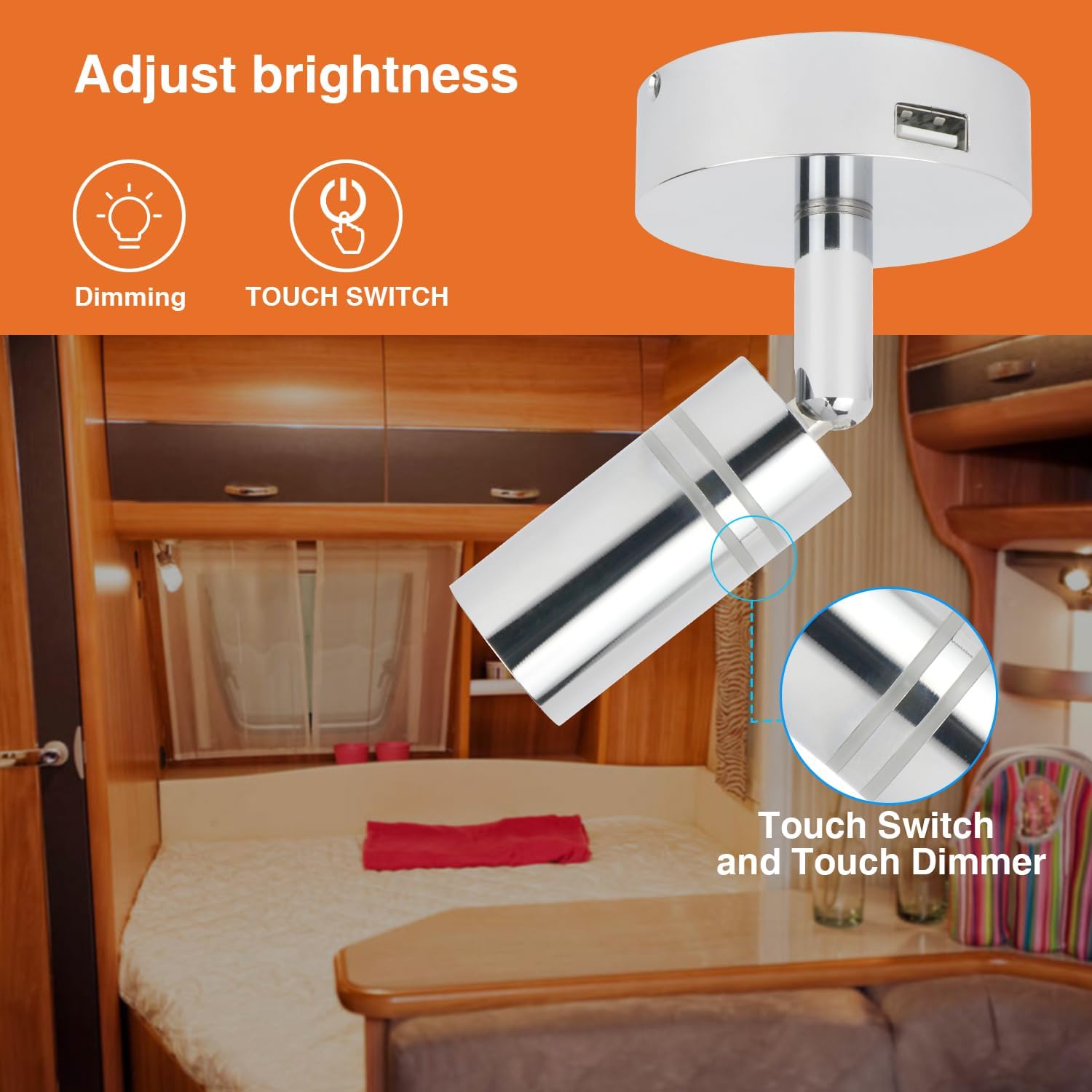 Lighteu 2x Faretti LED 12V 2W E1 USB Cromati - immagine 4