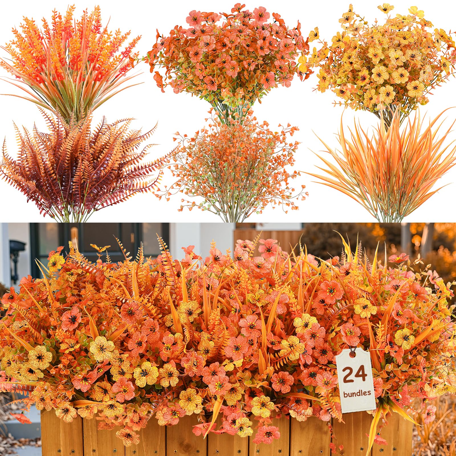 Alupssuc 24 Mazzi Fiori Artificiali Autunnali Arancione Rosso