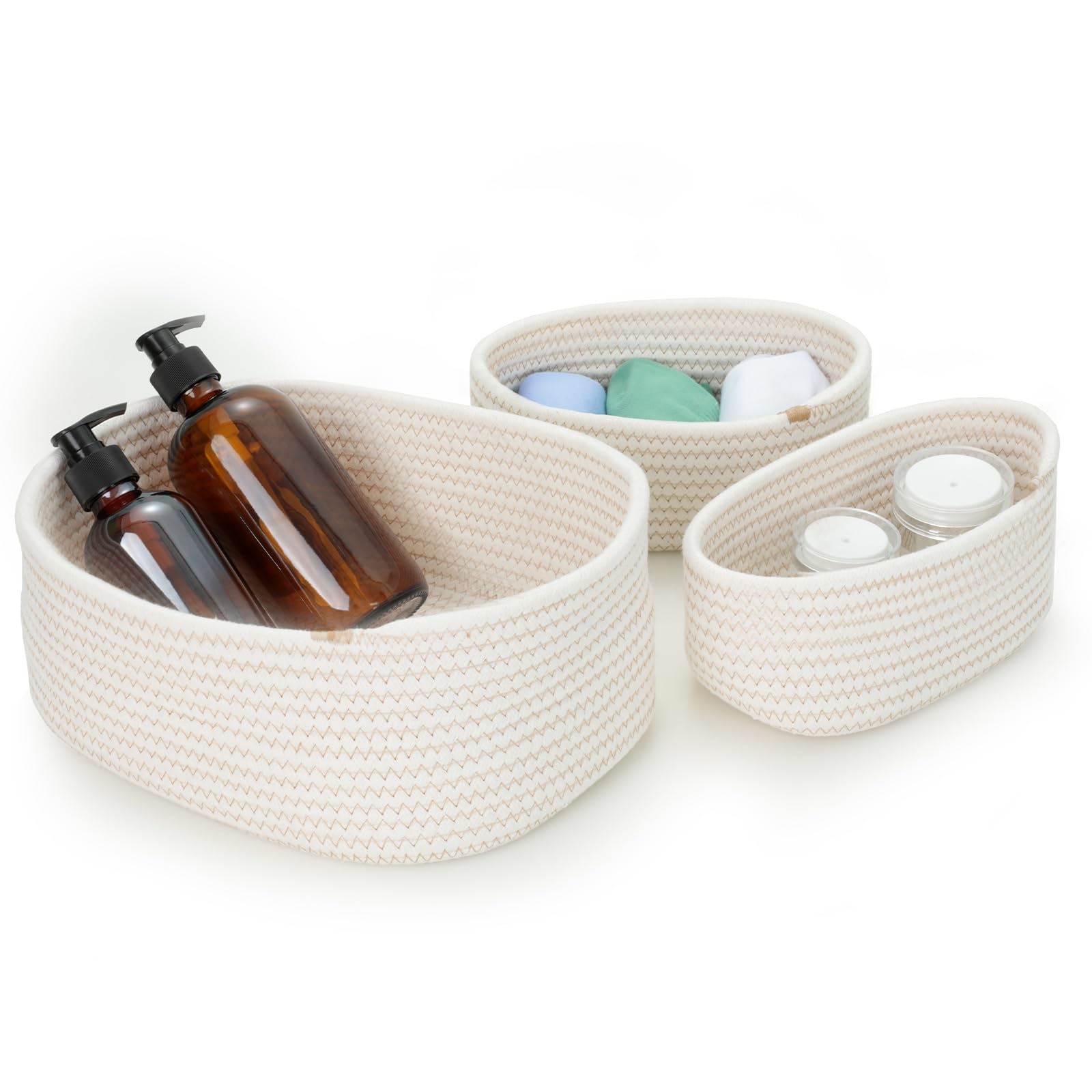 Cozary Cestini Portaoggetti Intrecciato in Cotone 3 Pezzi