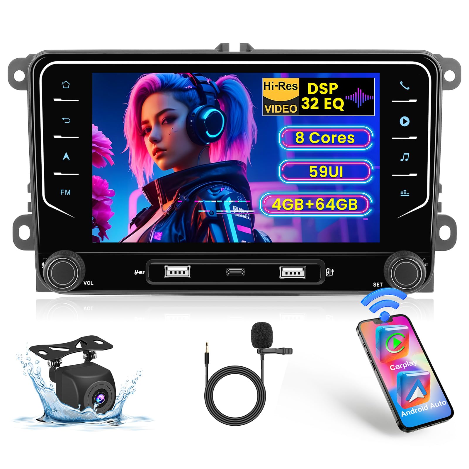 Inefala Autoradio Android 15 per VW Golf Passat Tiguan