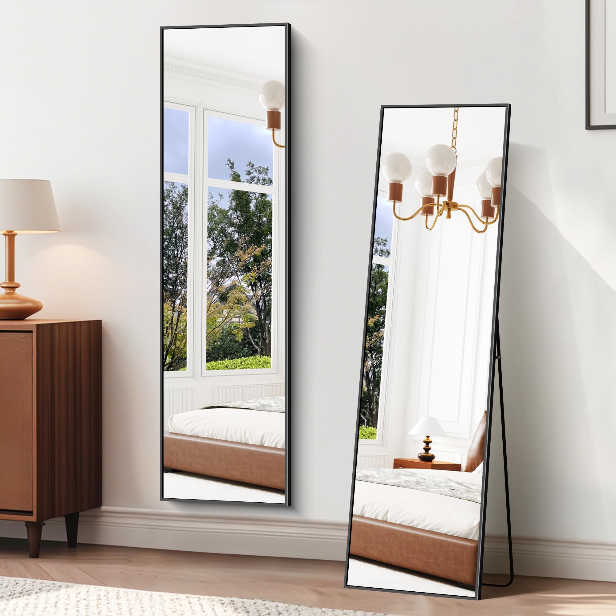 Bonewei Specchio da Terra 150x40 cm, Cornice Nera