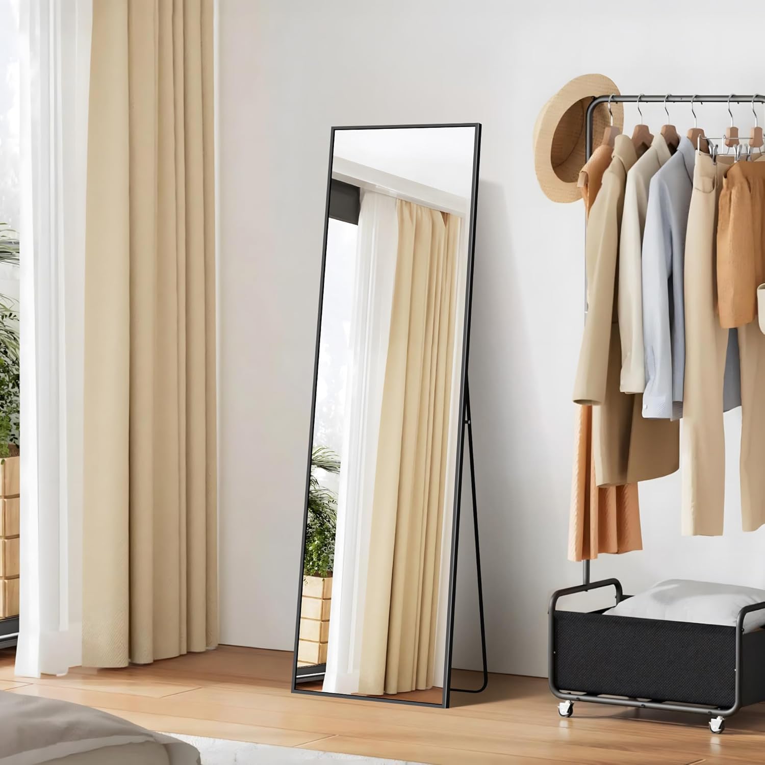 Bonewei Specchio da Terra 150x40 cm, Cornice Nera - immagine 3