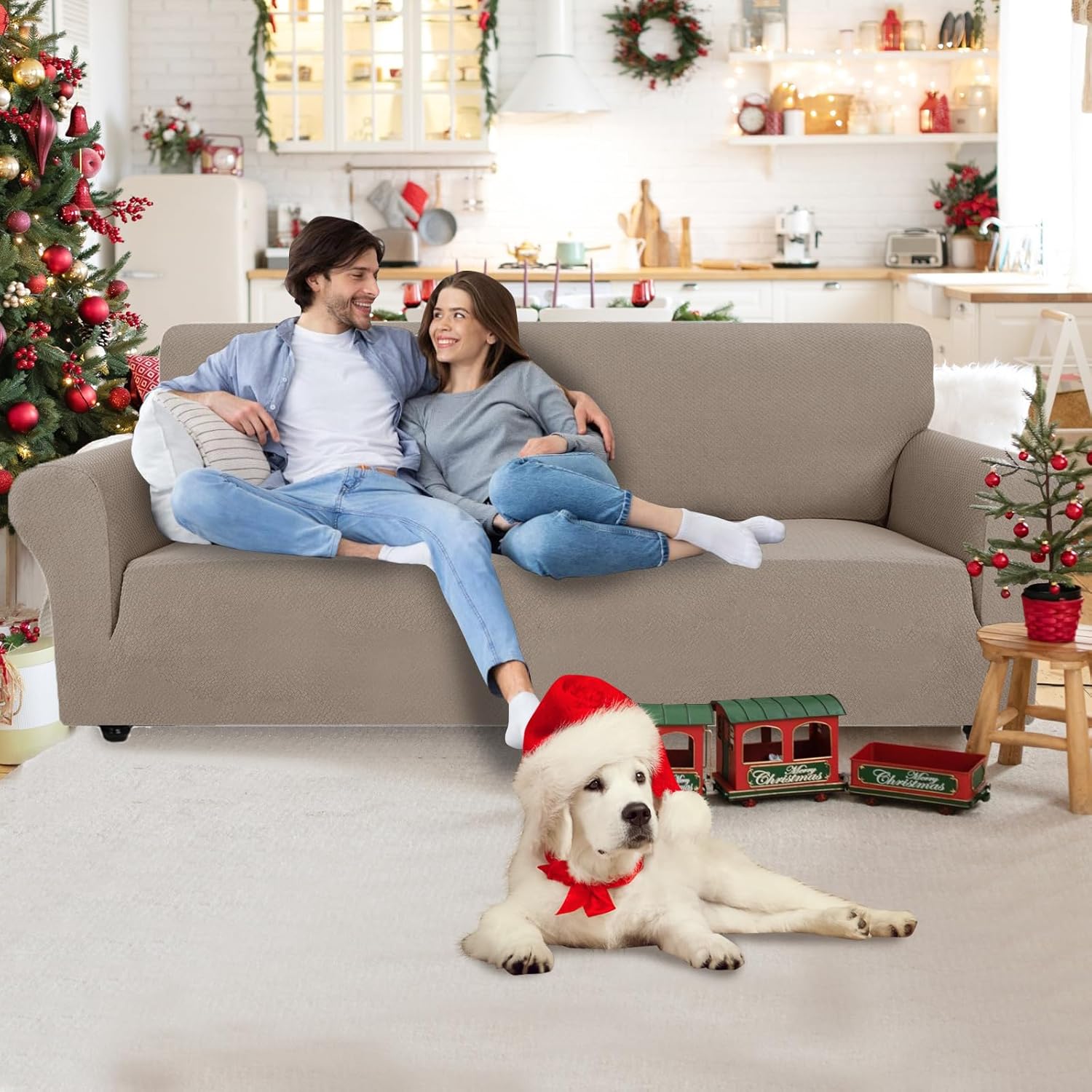 CYCMACO Copridivano 3 Posti Elasticizzato, Cachi - immagine 2