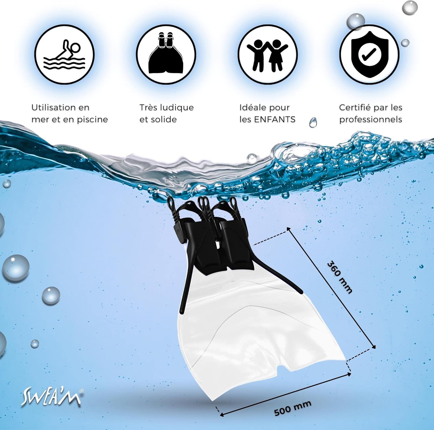 Sweam - Monopinna regolabile, traslucida, misura 34 - 38 - immagine 1