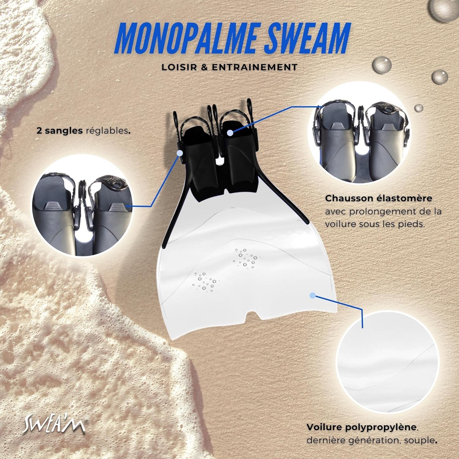 Sweam - Monopinna regolabile, traslucida, misura 34 - 38 - immagine 3