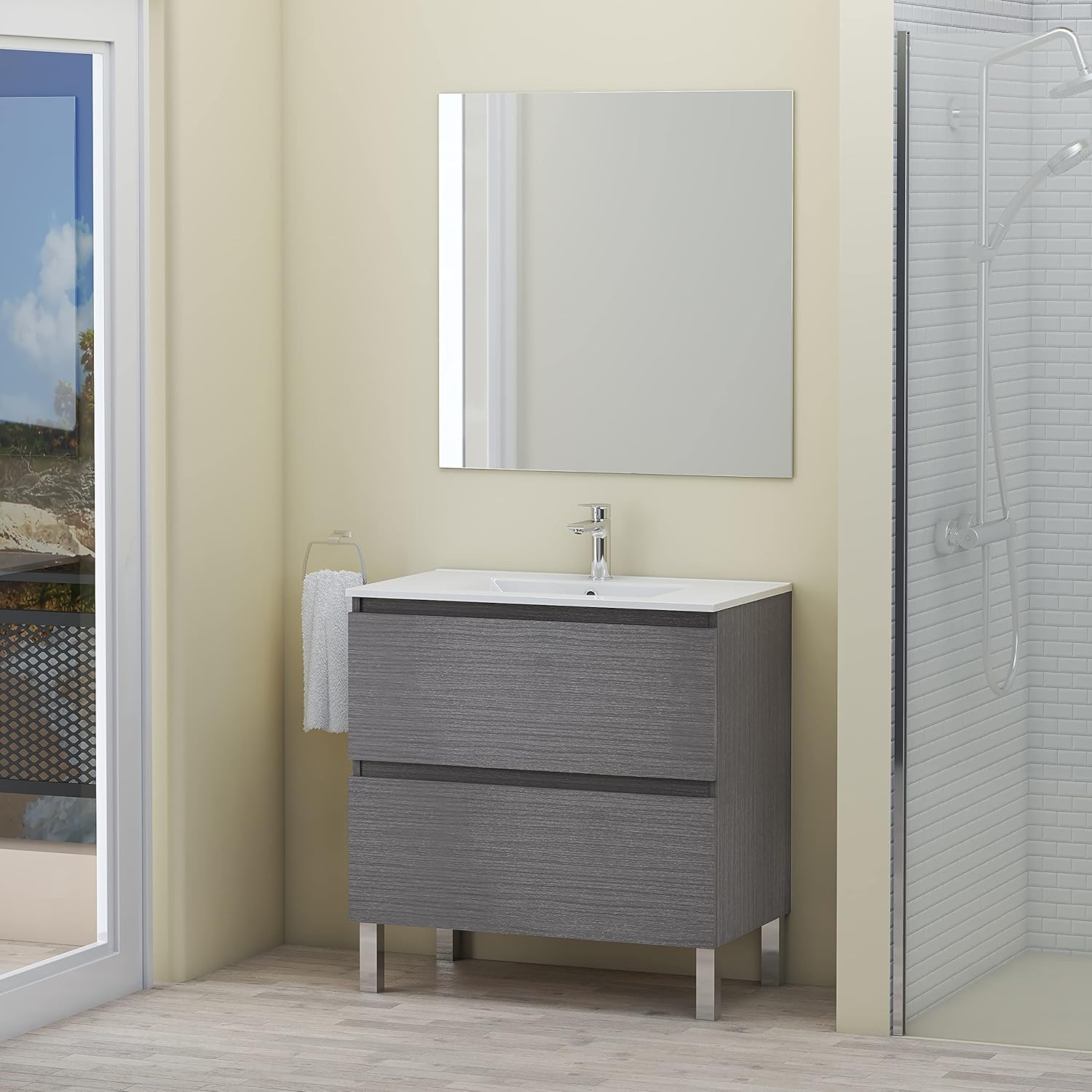 Baikal - Mobile Bagno con Lavabo e Specchio 80cm - immagine 2