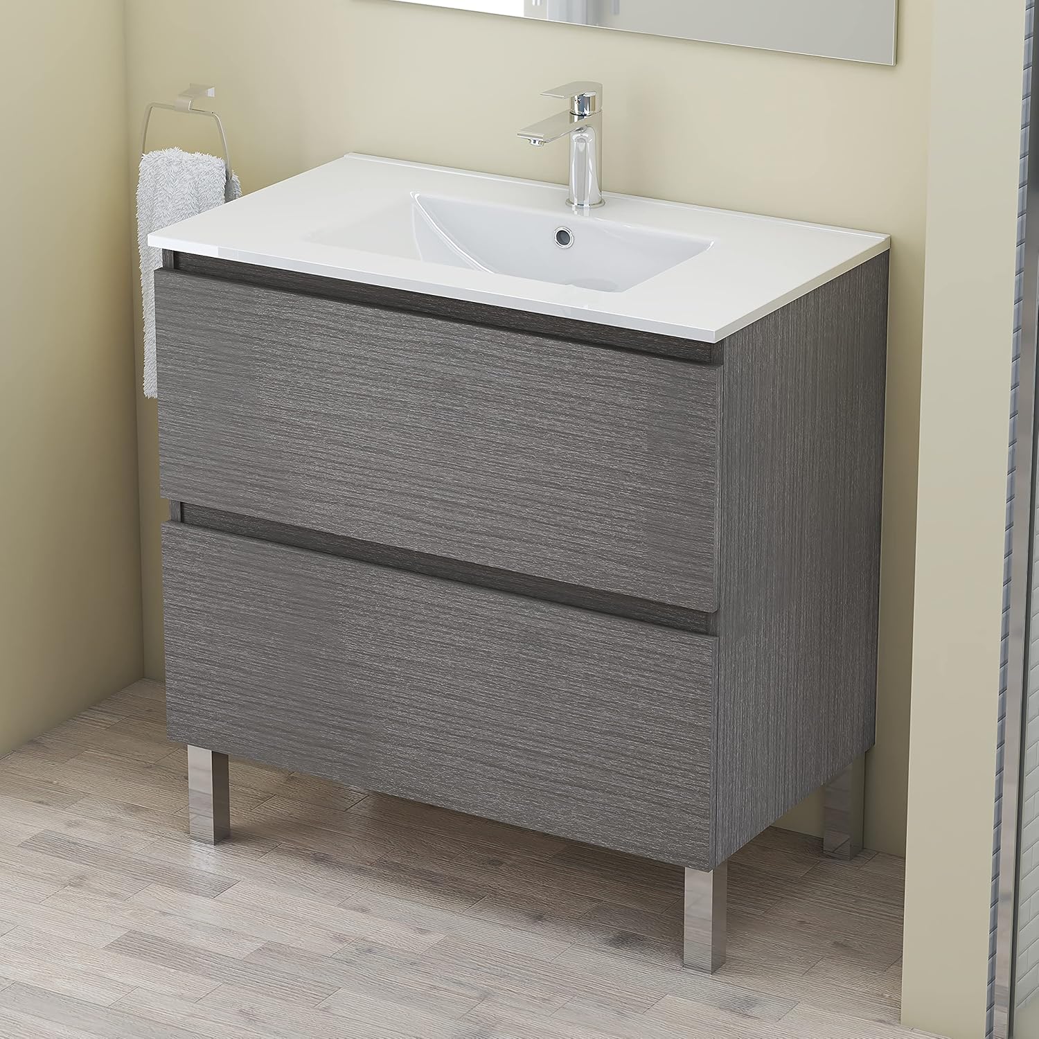 Baikal - Mobile Bagno con Lavabo e Specchio 80cm - immagine 4