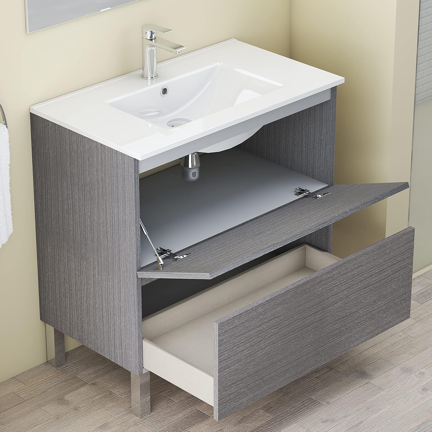 Baikal - Mobile Bagno con Lavabo e Specchio 80cm - immagine 5