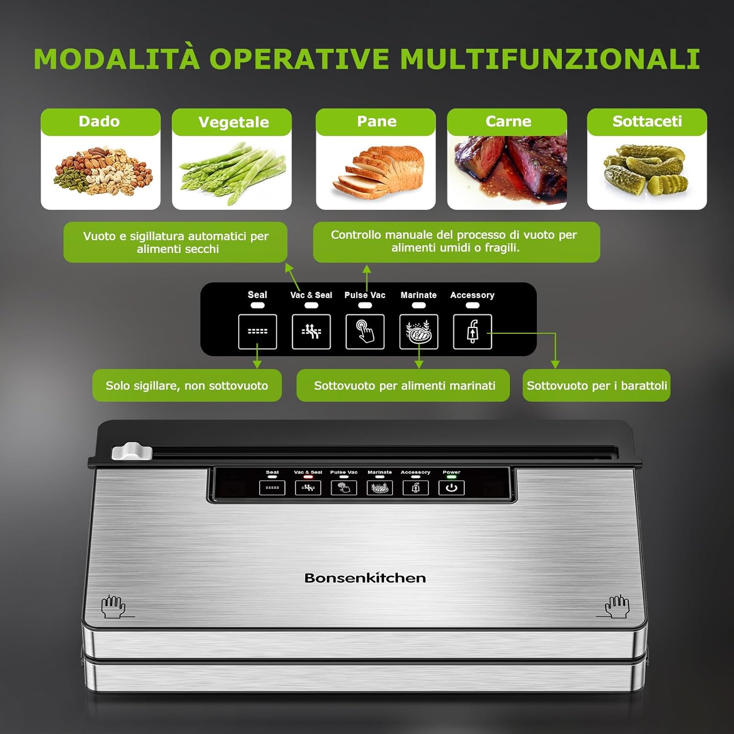 Bonsenkitchen Macchina Sottovuoto Alimenti 8 L/min - immagine 2