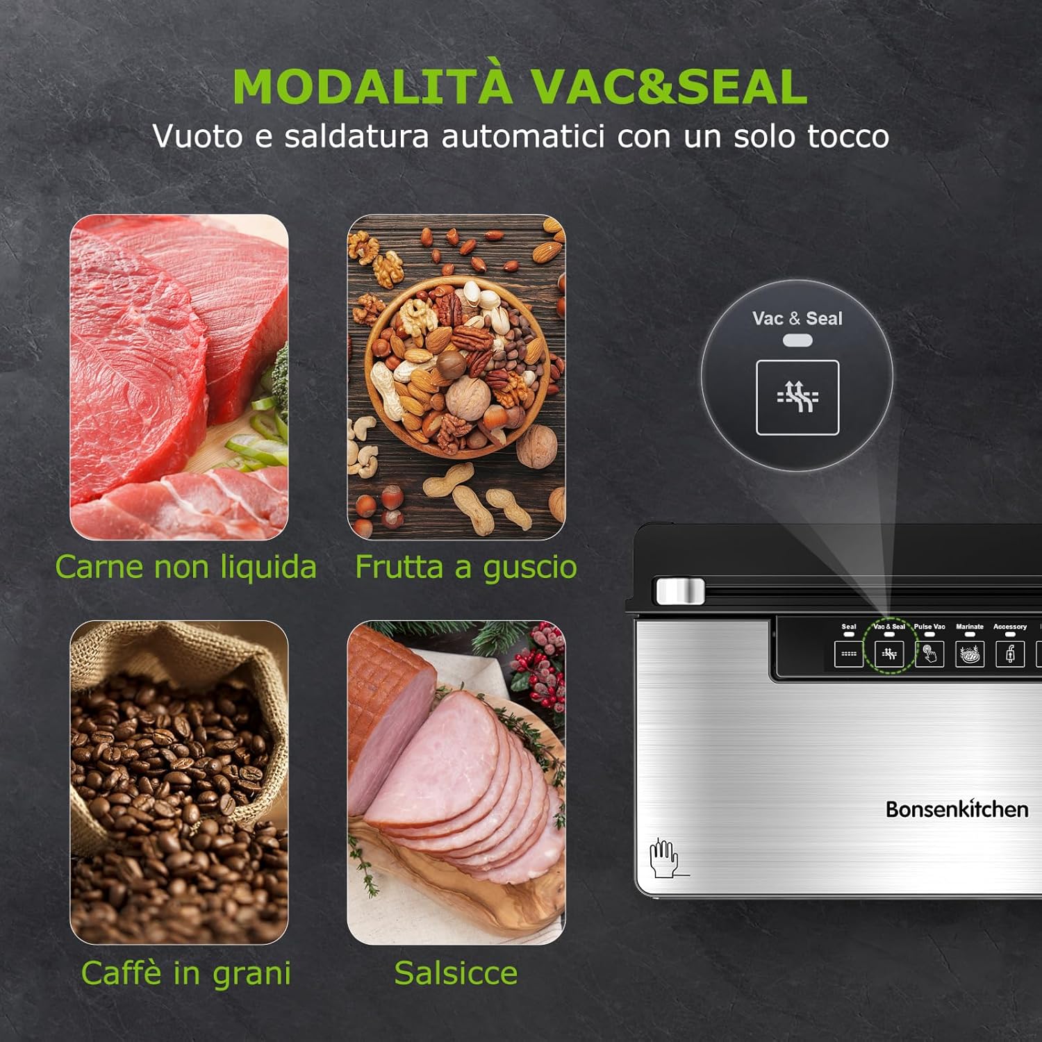 Bonsenkitchen Macchina Sottovuoto Alimenti 8 L/min - immagine 5