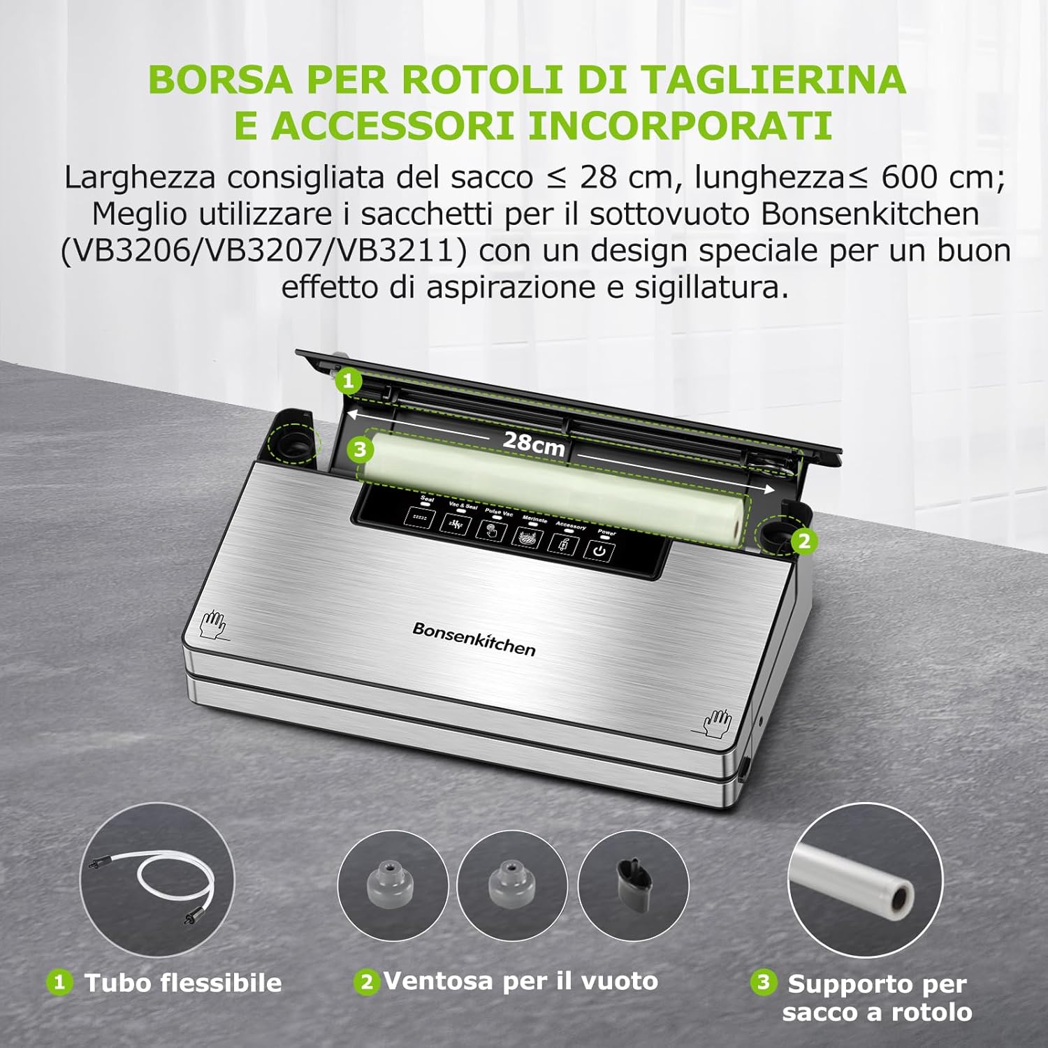 Bonsenkitchen Macchina Sottovuoto Alimenti 8 L/min - immagine 7