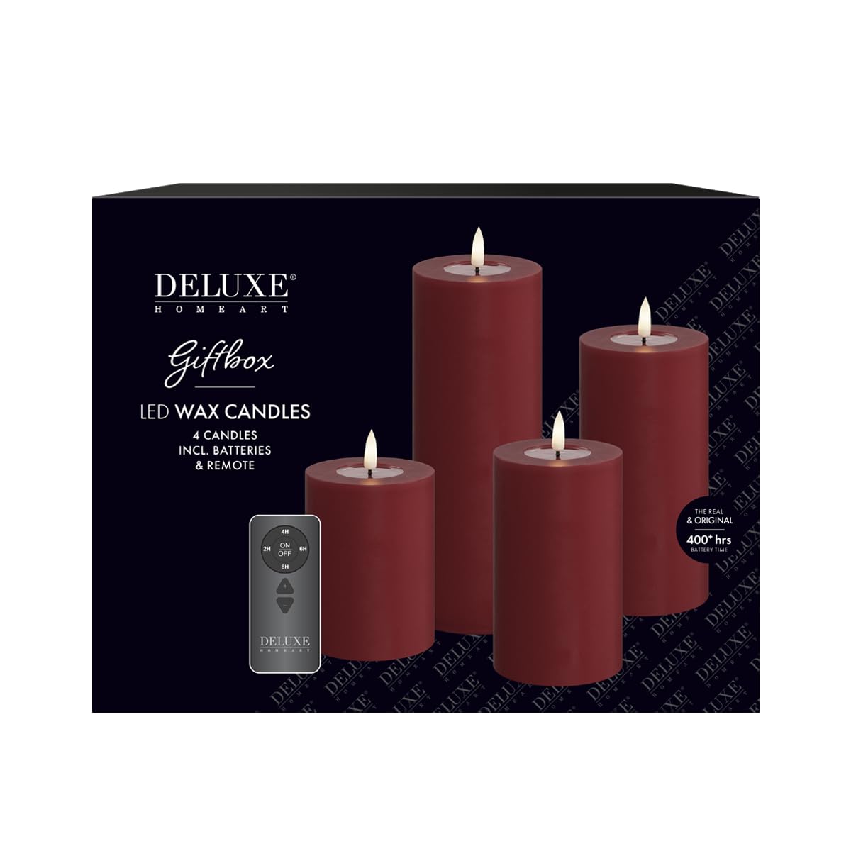 Deluxe Homeart Set 4 Candele LED Senza Fiamma, Rosso