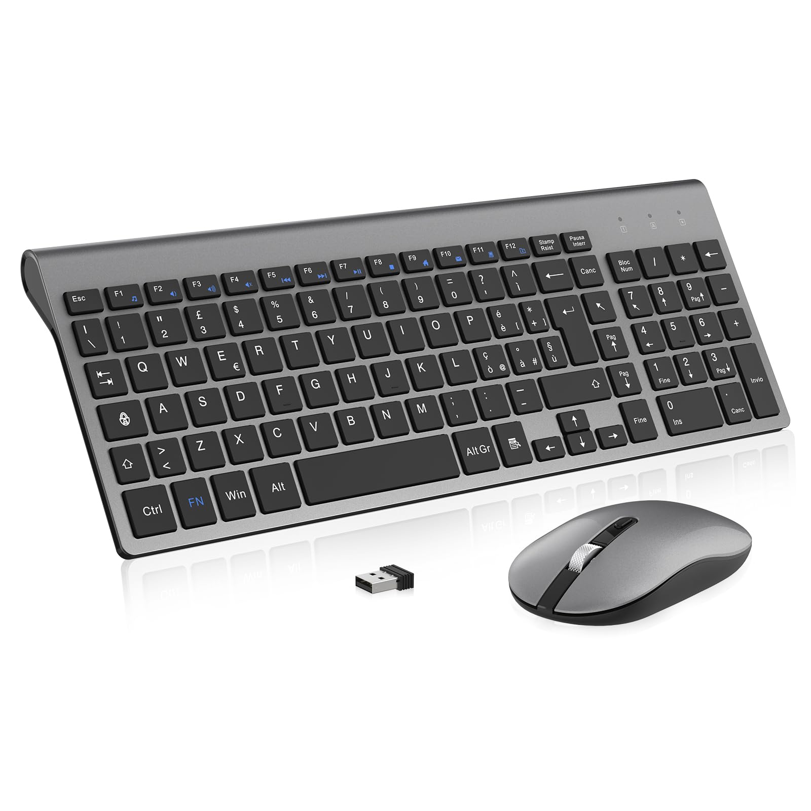 Cimetech Combo Tastiera e Mouse Wireless, Nero Grigio