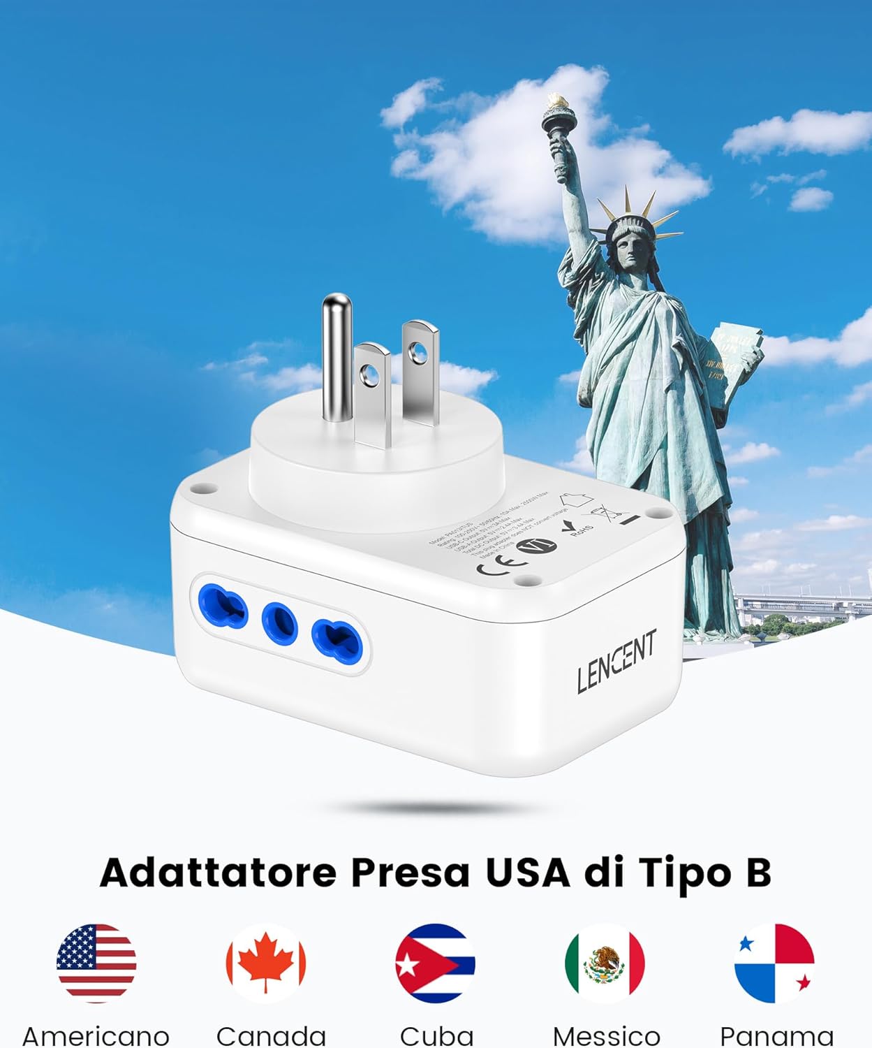 Lencent Adattatore Presa Americana da Viaggio - immagine 3