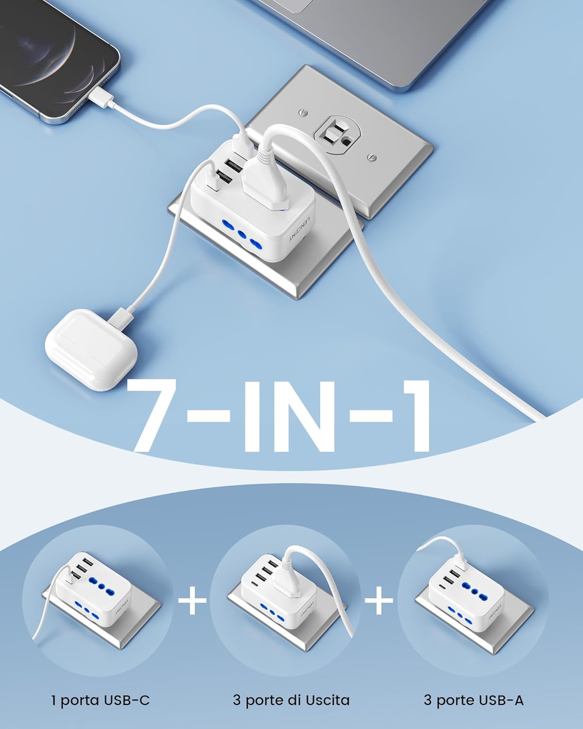 Lencent Adattatore Presa Americana da Viaggio - immagine 6