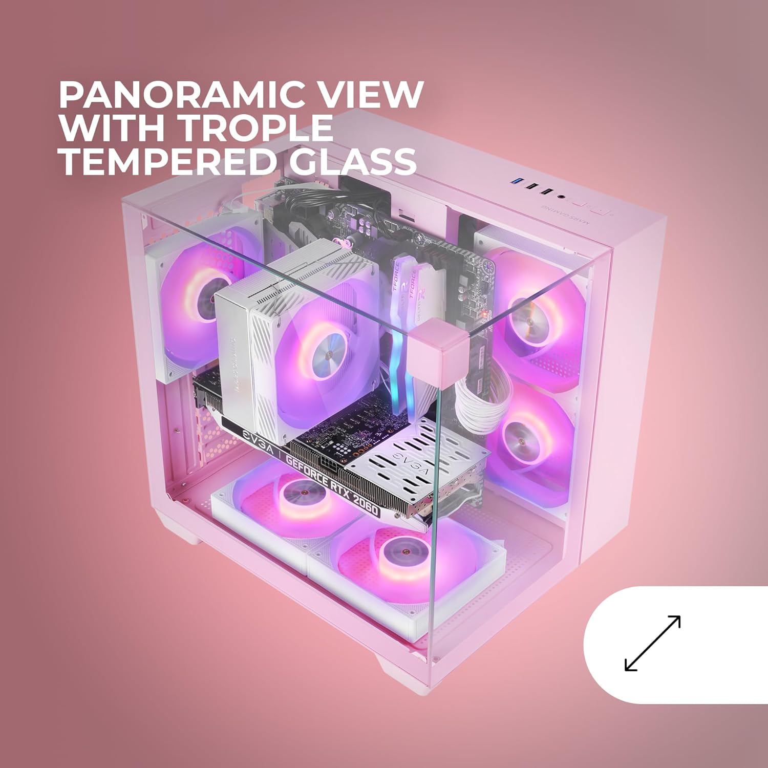 Mars Gaming MC-VISIONM - Case Gaming MicroATX, Rosa - immagine 2