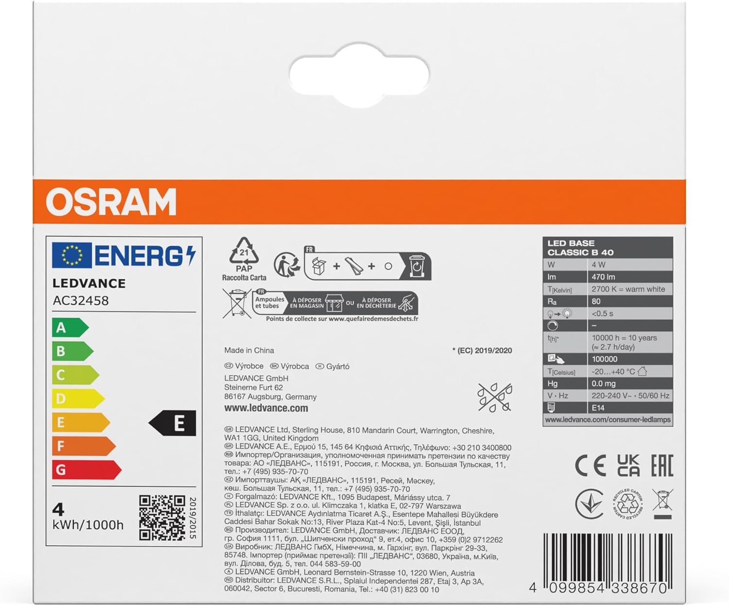 Osram LED BASE B40 - 40 Lampadine E14 4W - immagine 5